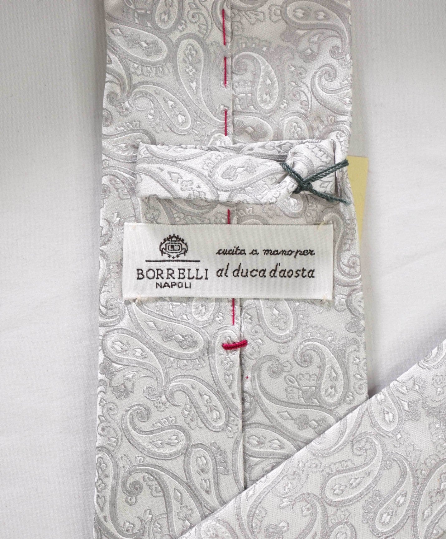 $192 LUIGI BORRELLI - Silver Paisley Silk - 3.5" Tie