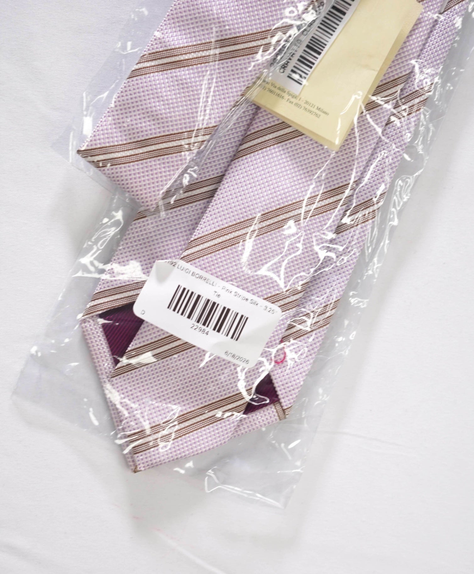 $192 LUIGI BORRELLI - Pink Stripe Silk - 3.25" Tie