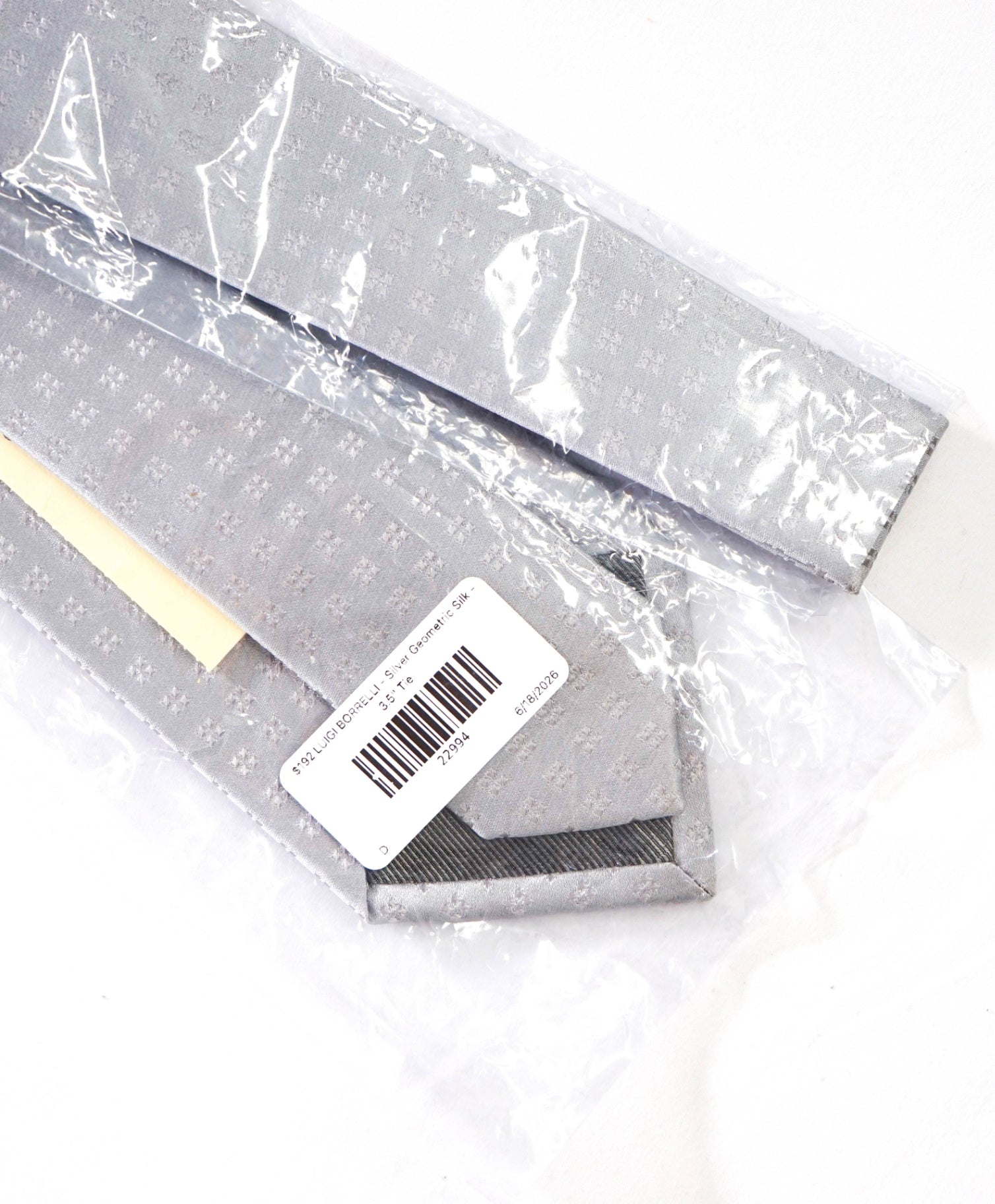 $192 LUIGI BORRELLI - Silver Geometric Silk - 3.5" Tie