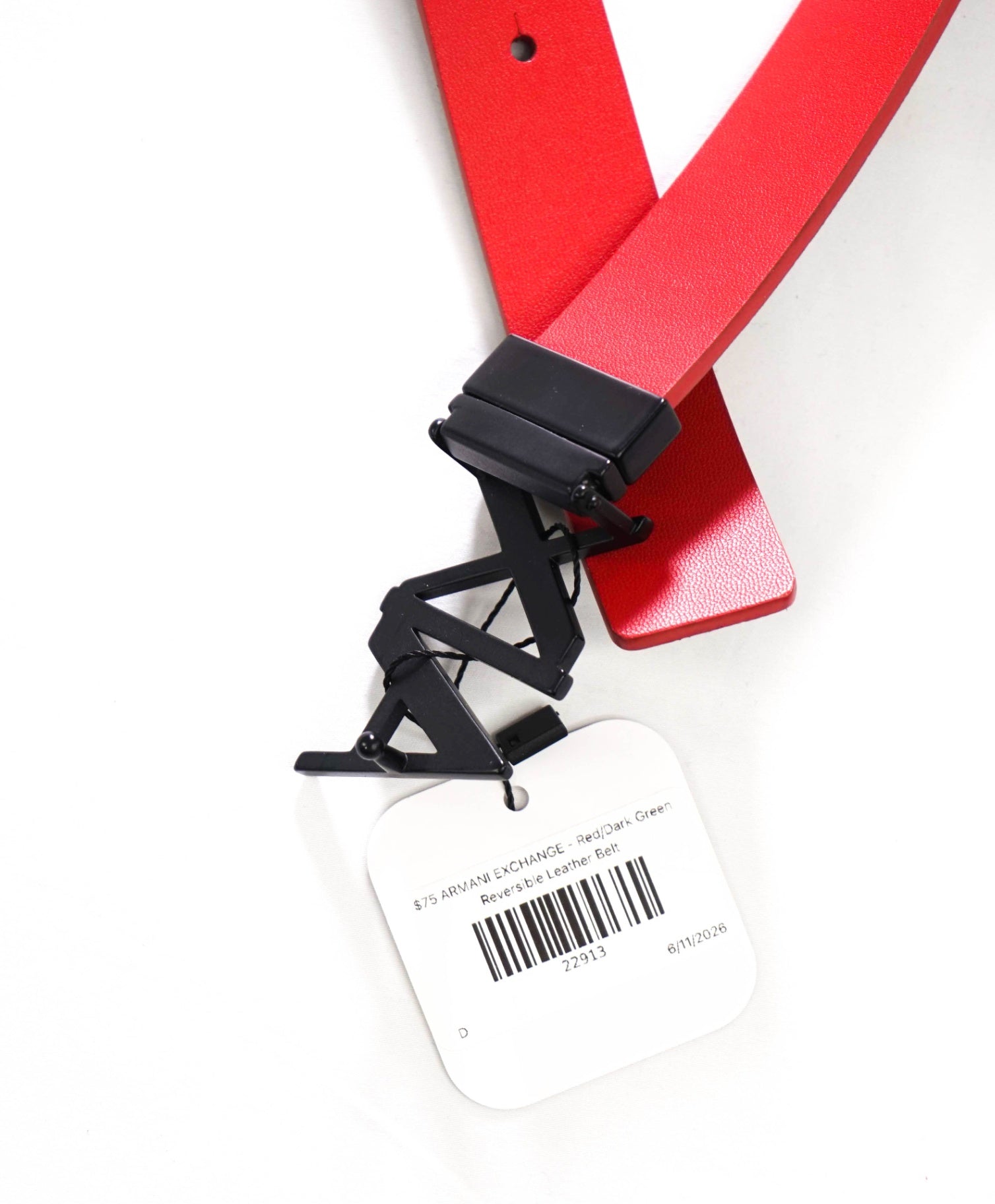 $75 ARMANI EXCHANGE - Red/Green Reversible Leather Belt - 36W