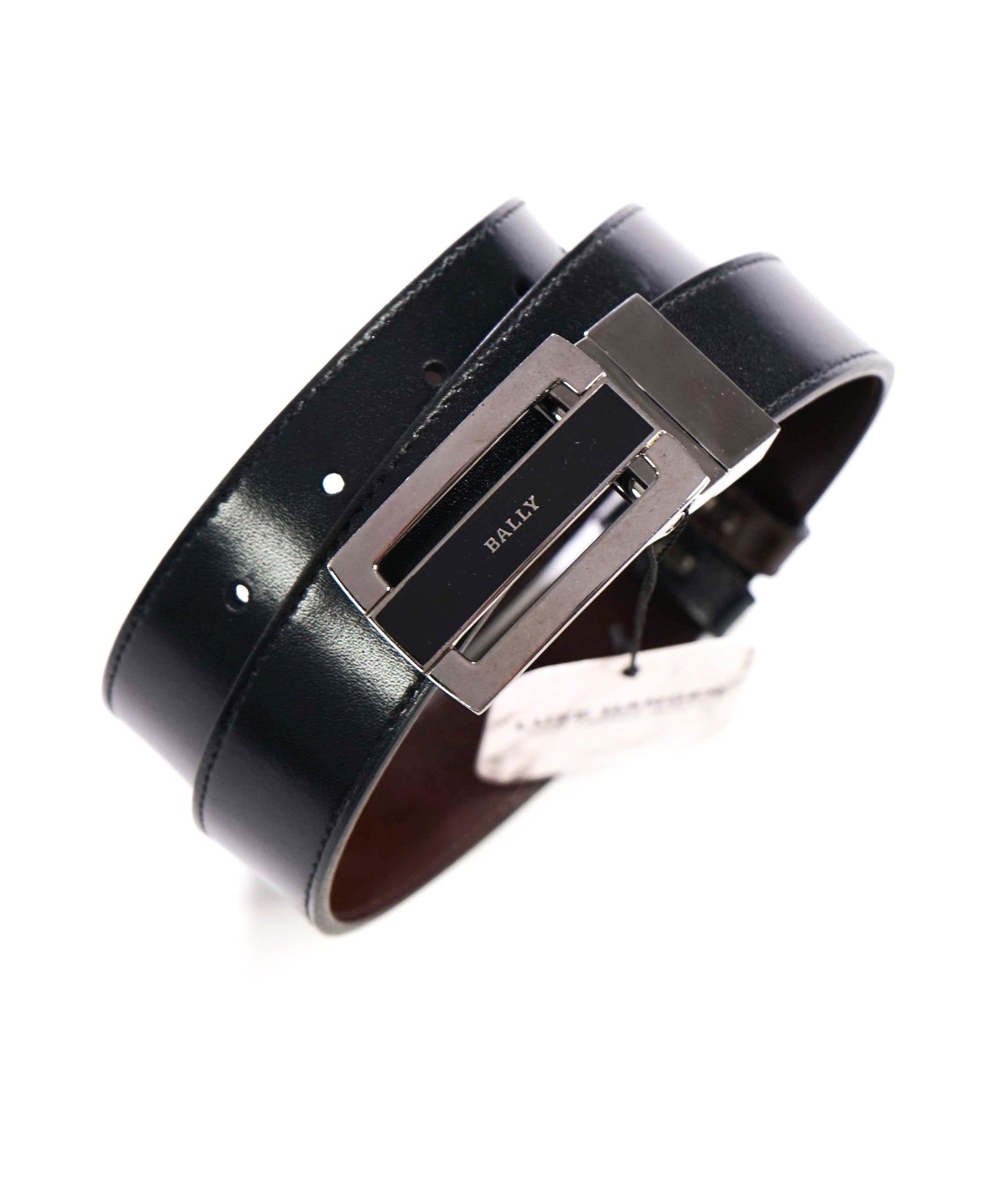 $370 BALLY - Black/Brown Reversible Leather Belt - 34W