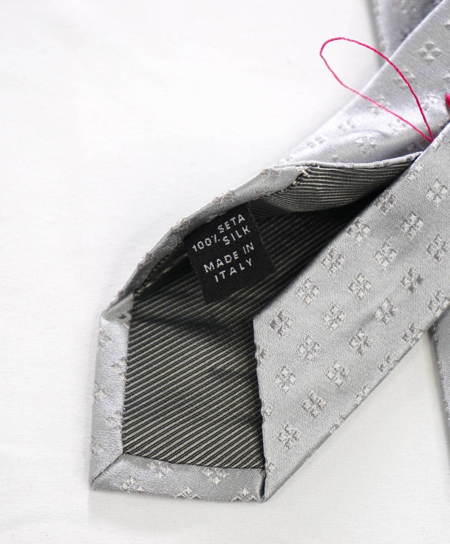 $192 LUIGI BORRELLI - Silver Geometric Silk - 3.5" Tie