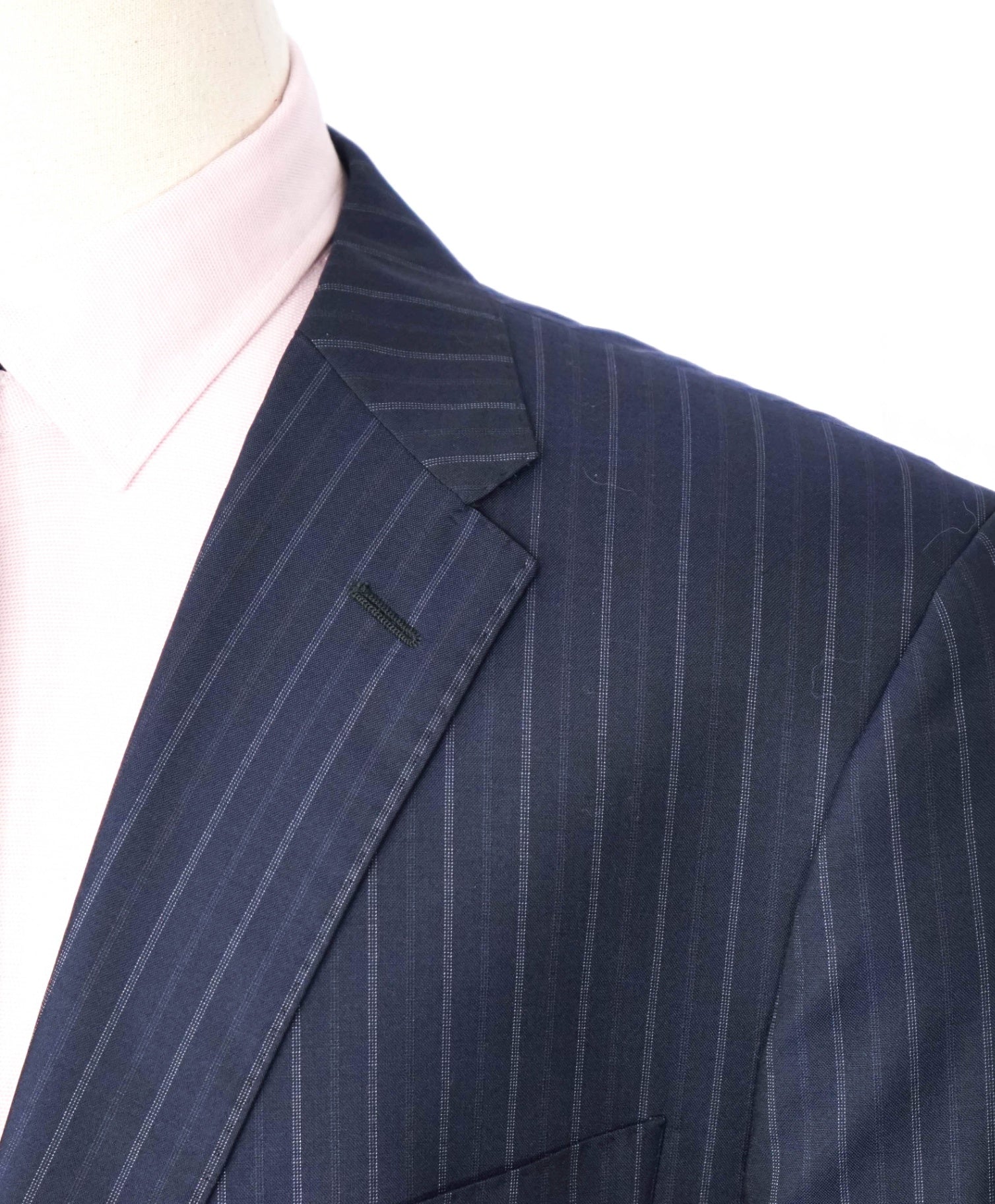 $995 ZEGNA For SFA - Navy Blue Stripe Wool Suit - 46L