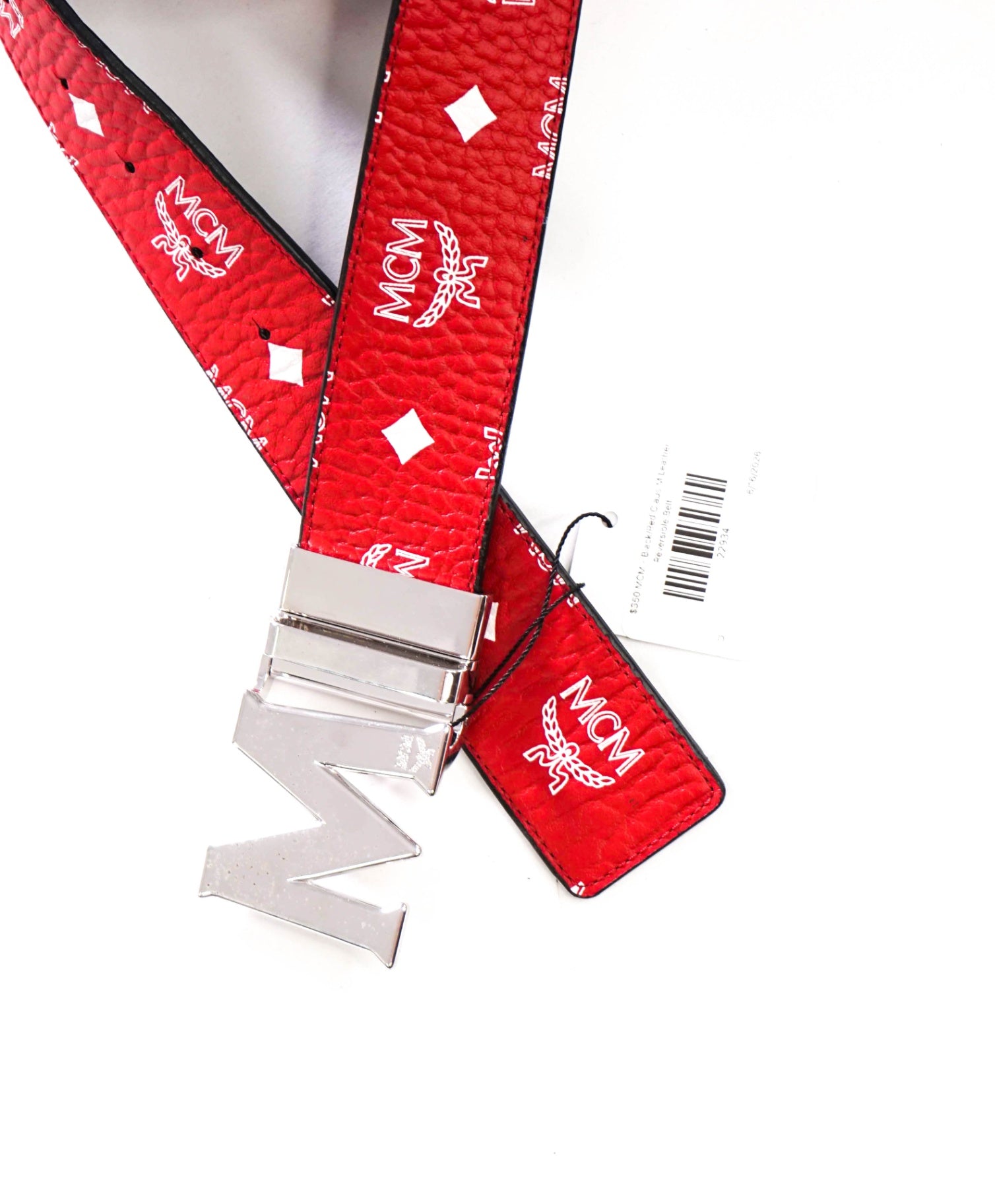 $350 MCM - Black/Red Claus M Leather Reversible Belt 44W