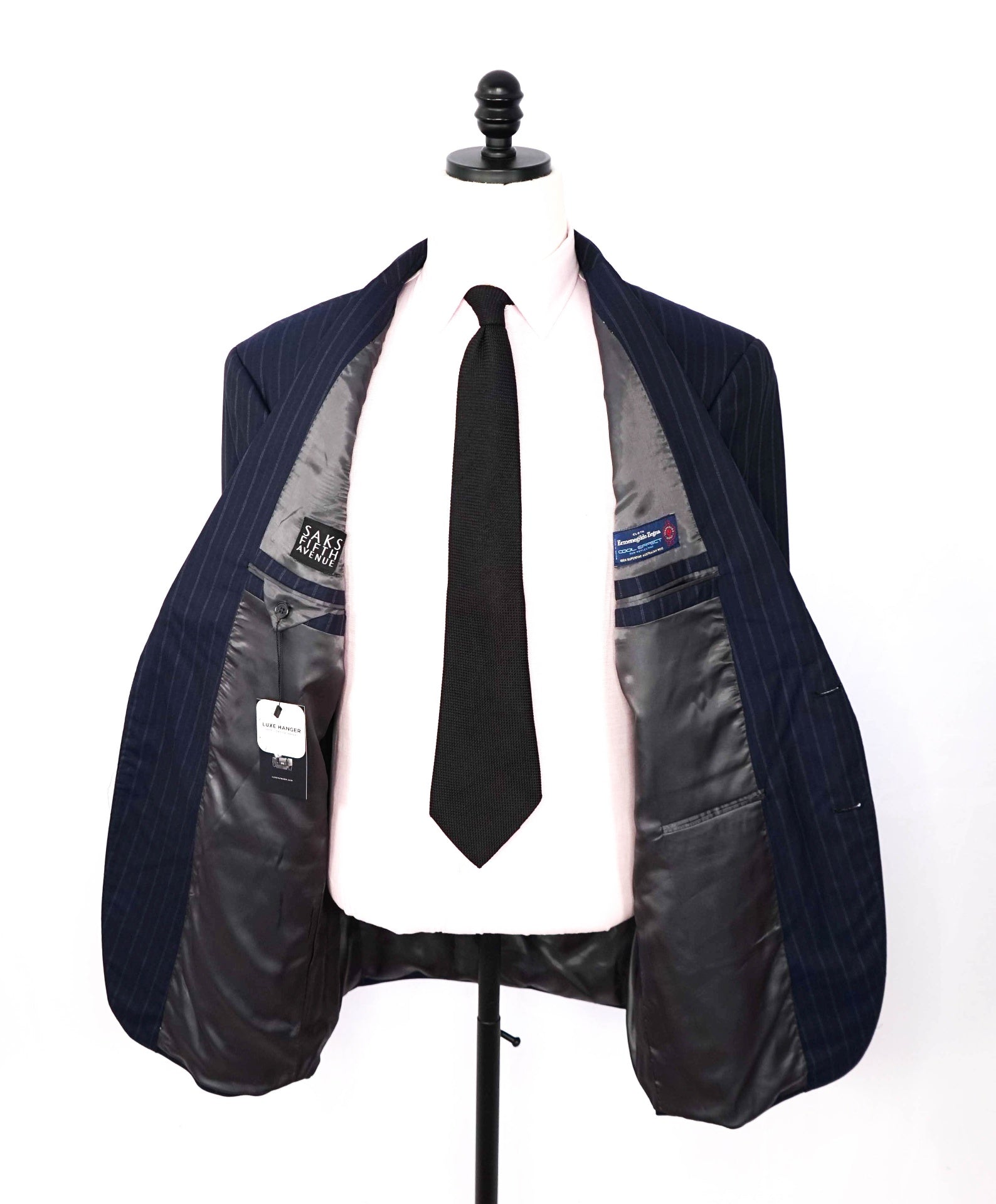 $995 ZEGNA For SFA - Navy Blue Stripe Wool Suit - 46L
