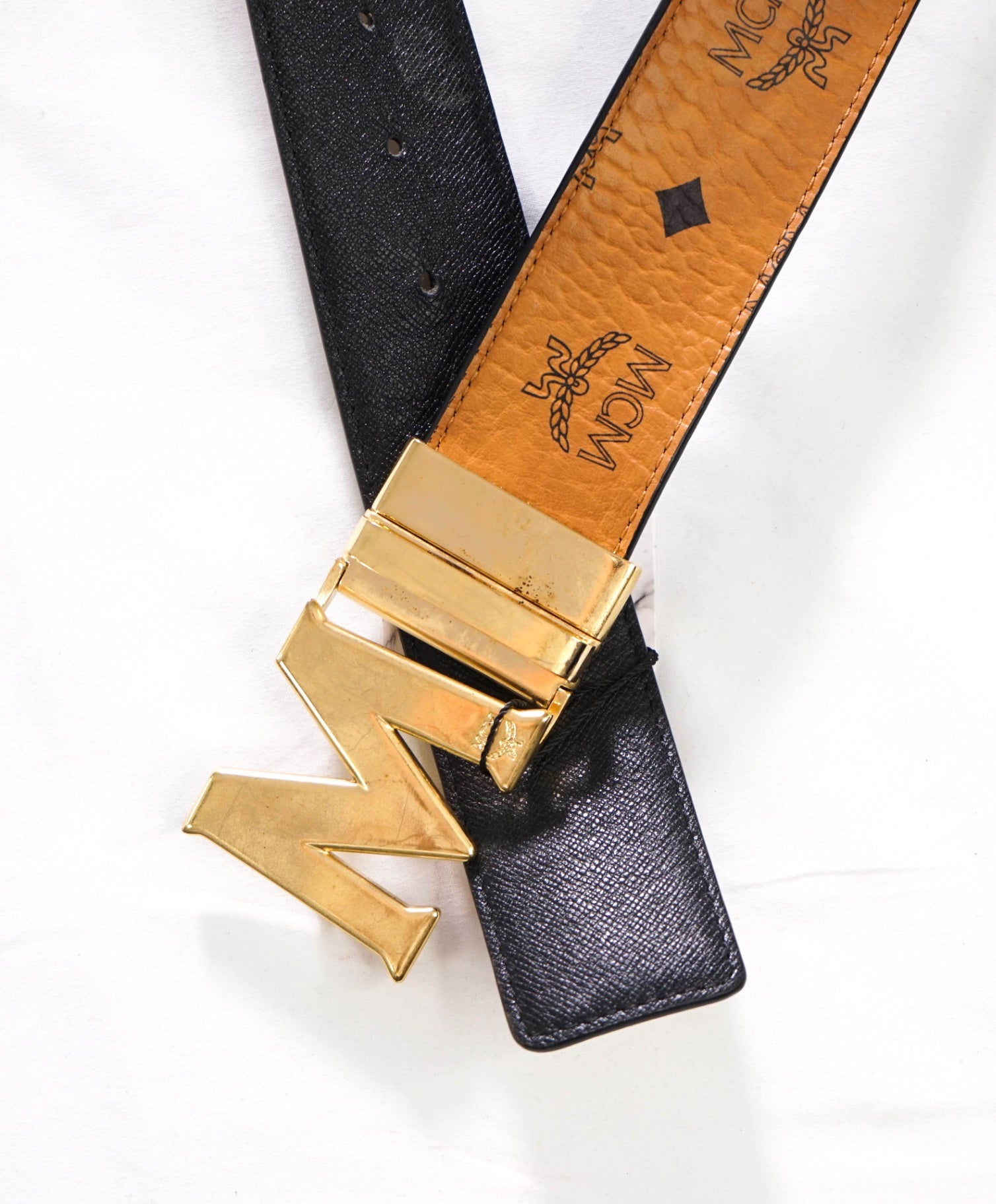 $350 MCM - Black/Brown Claus M Leather Reversible Belt - 42W