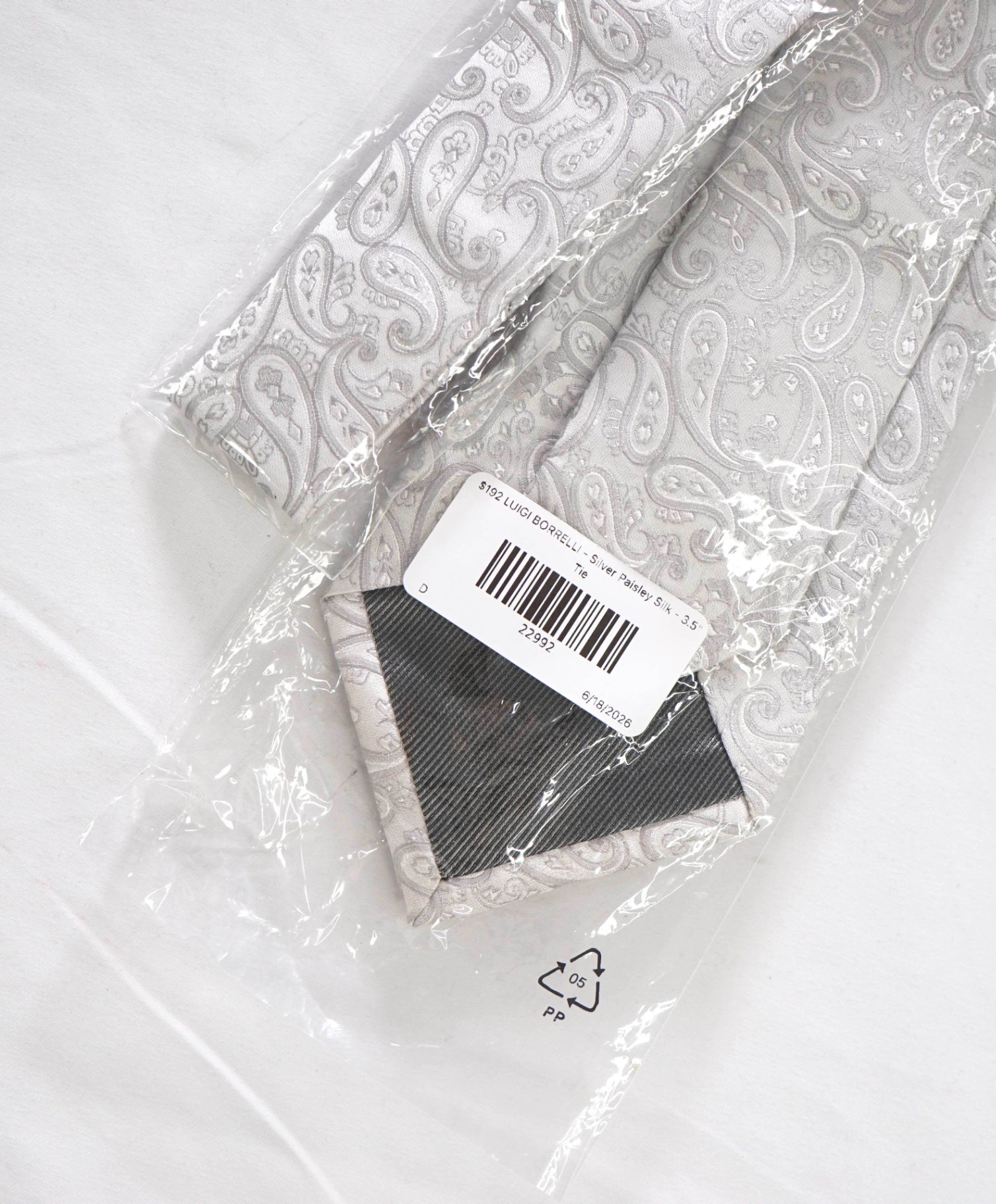 $192 LUIGI BORRELLI - Silver Paisley Silk - 3.5" Tie