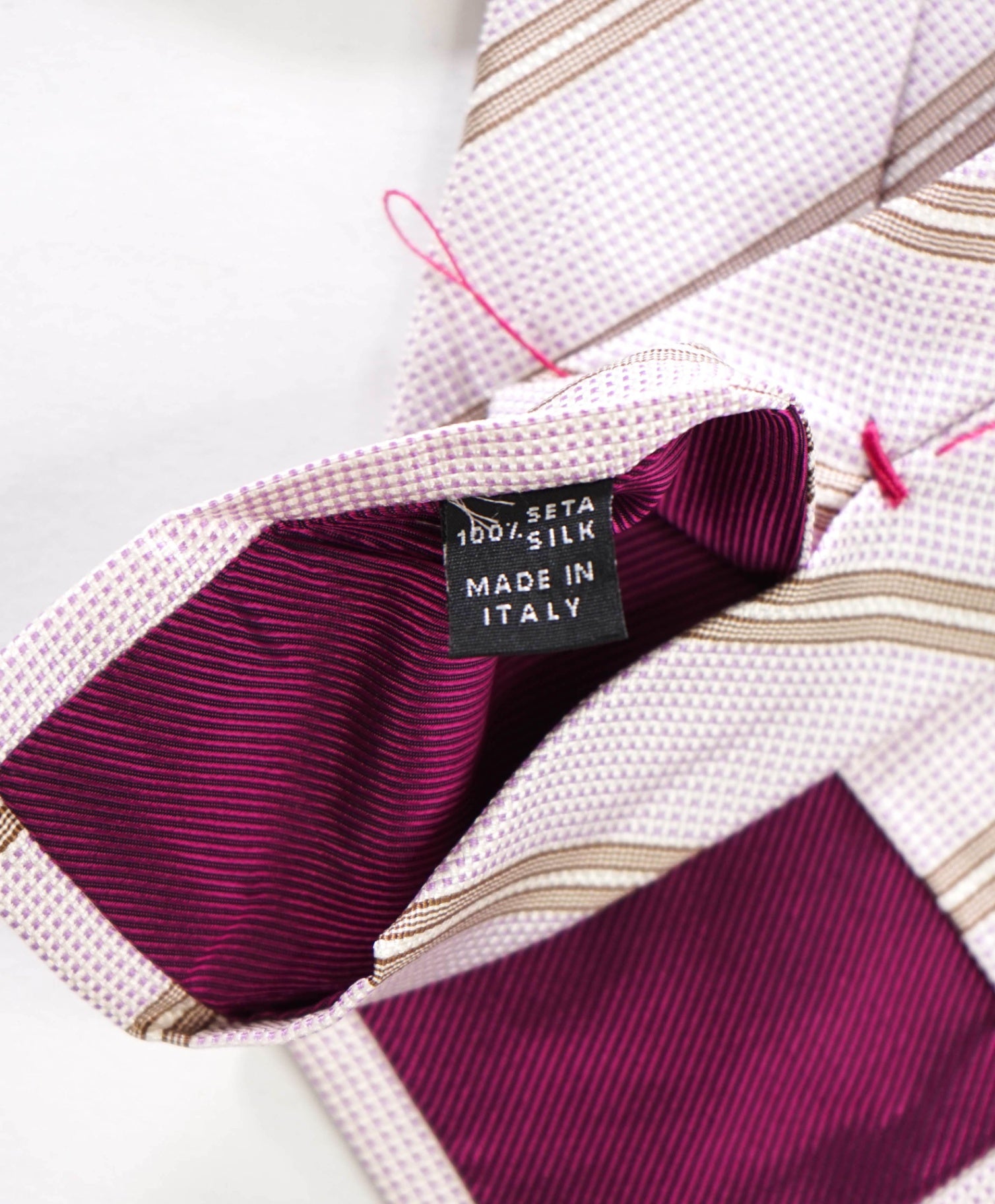 $192 LUIGI BORRELLI - Pink Stripe Silk - 3.25" Tie