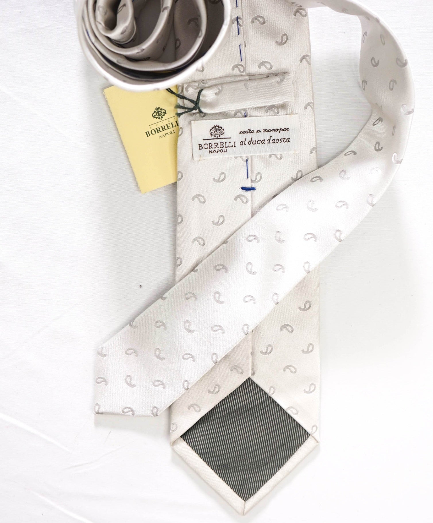 $192 LUIGI BORRELLI - Silver Micro Paisley Silk - 3.25" Tie