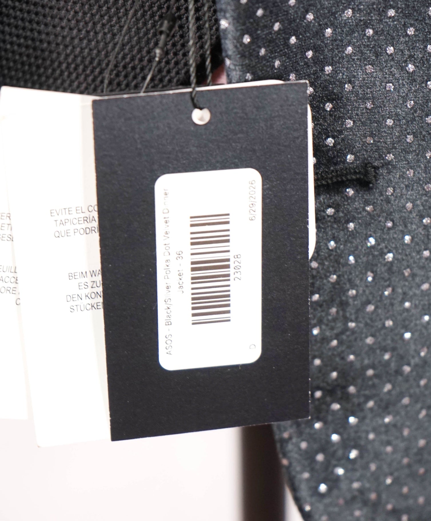 ASOS - Black/SIlver Polka Dot Velvet Dinner Jacket - 36