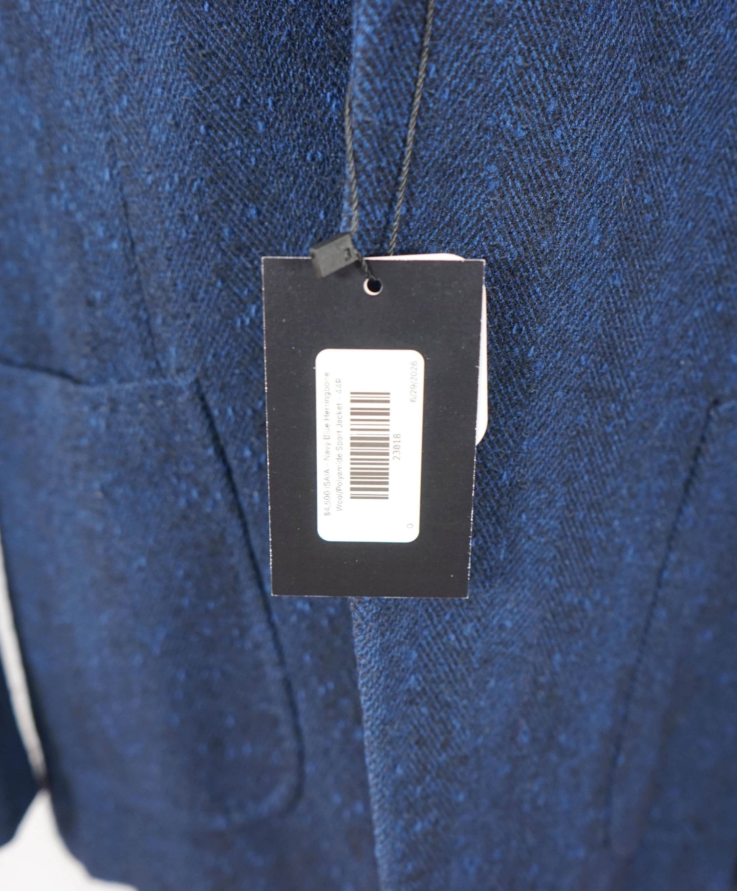 $4,500 ISAIA - Navy Blue Herringbone Wool Sport Jacket - 44R