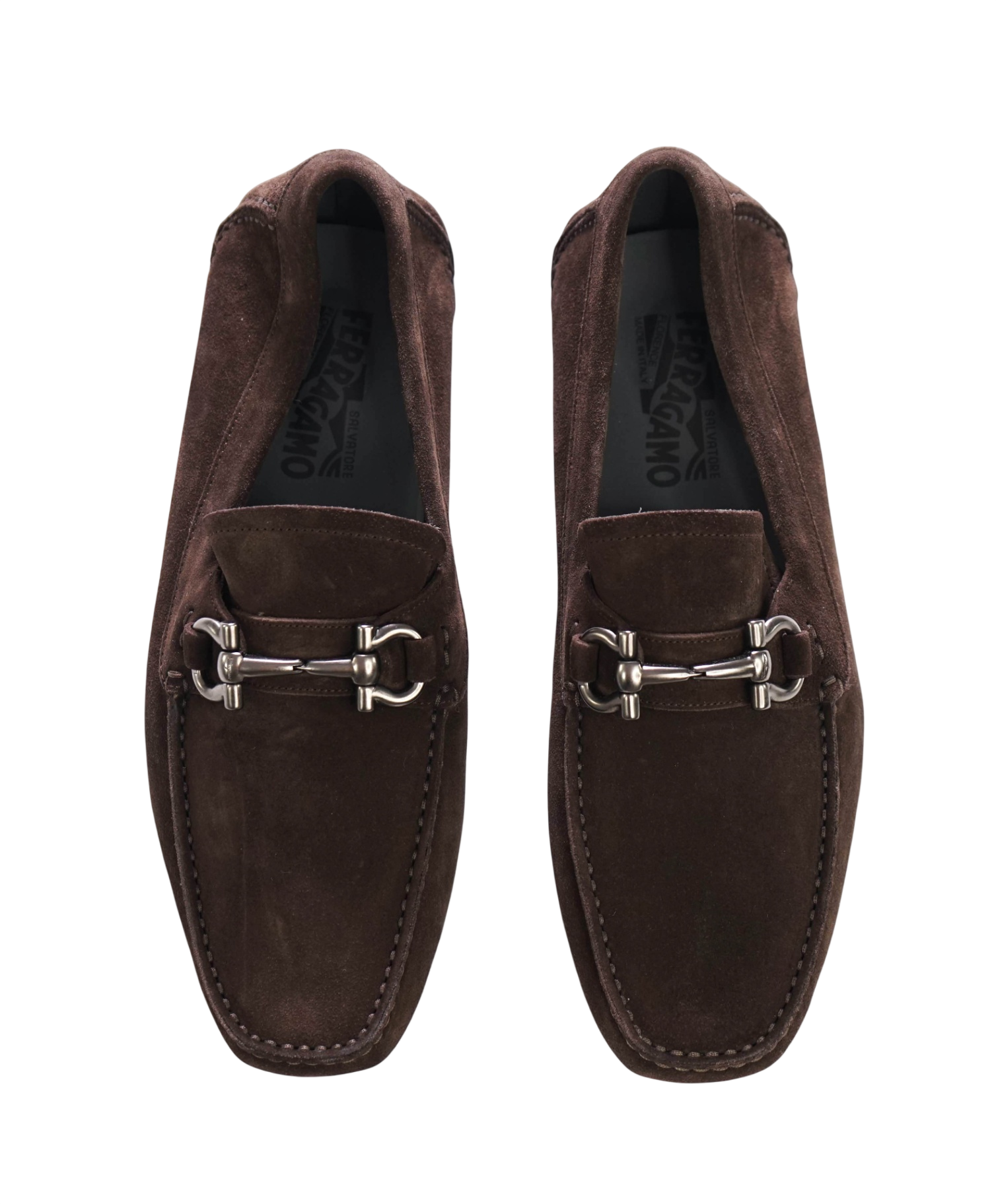 $800 FERRAGAMO - Parigi Brown Suede Loafers - 7 EEE