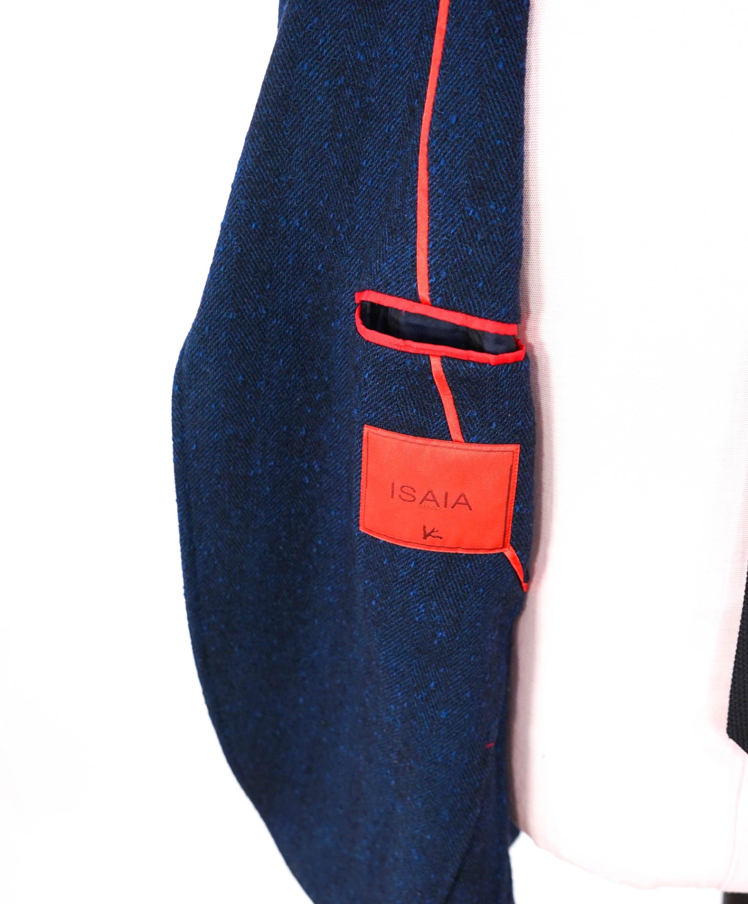 $4,500 ISAIA - Navy Blue Herringbone Wool Sport Jacket - 44R