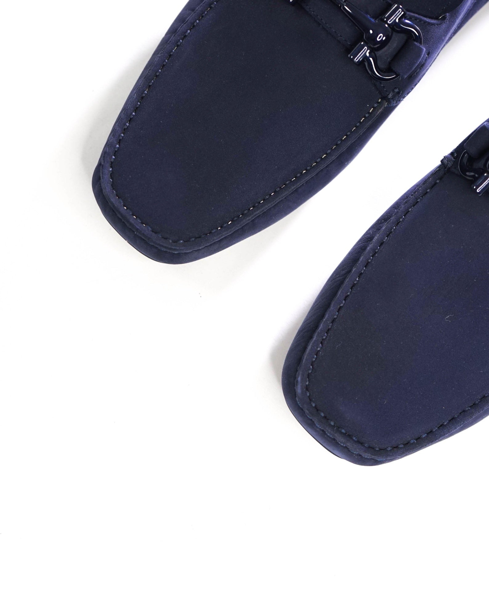 $800 FERRAGAMO - PARIGI Navy Blue Suede Driving Loafers - 7 3E