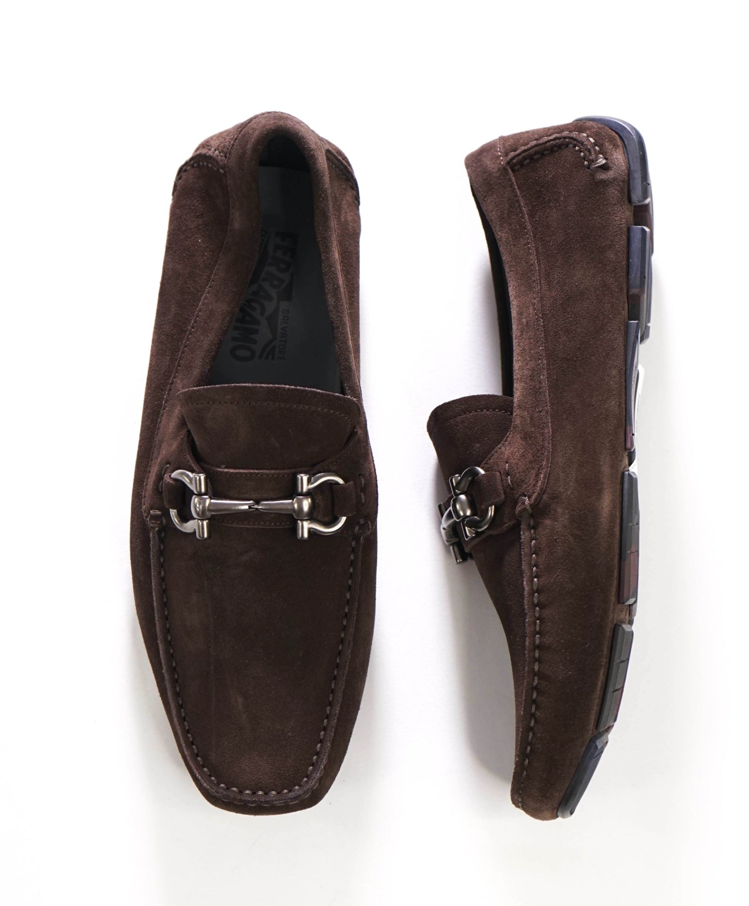 $800 FERRAGAMO - Parigi Brown Suede Loafers - 7 EEE