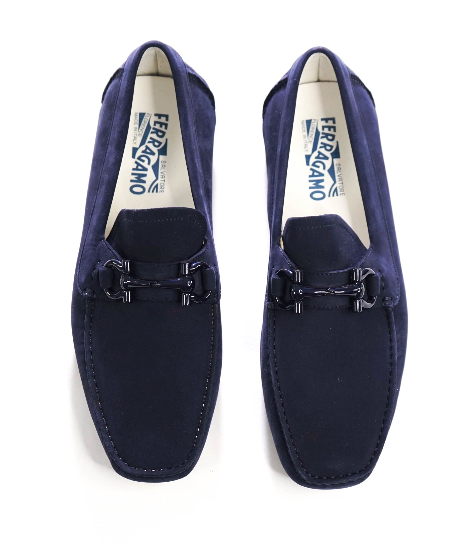 $800 FERRAGAMO - PARIGI Navy Blue Suede Driving Loafers - 7 3E