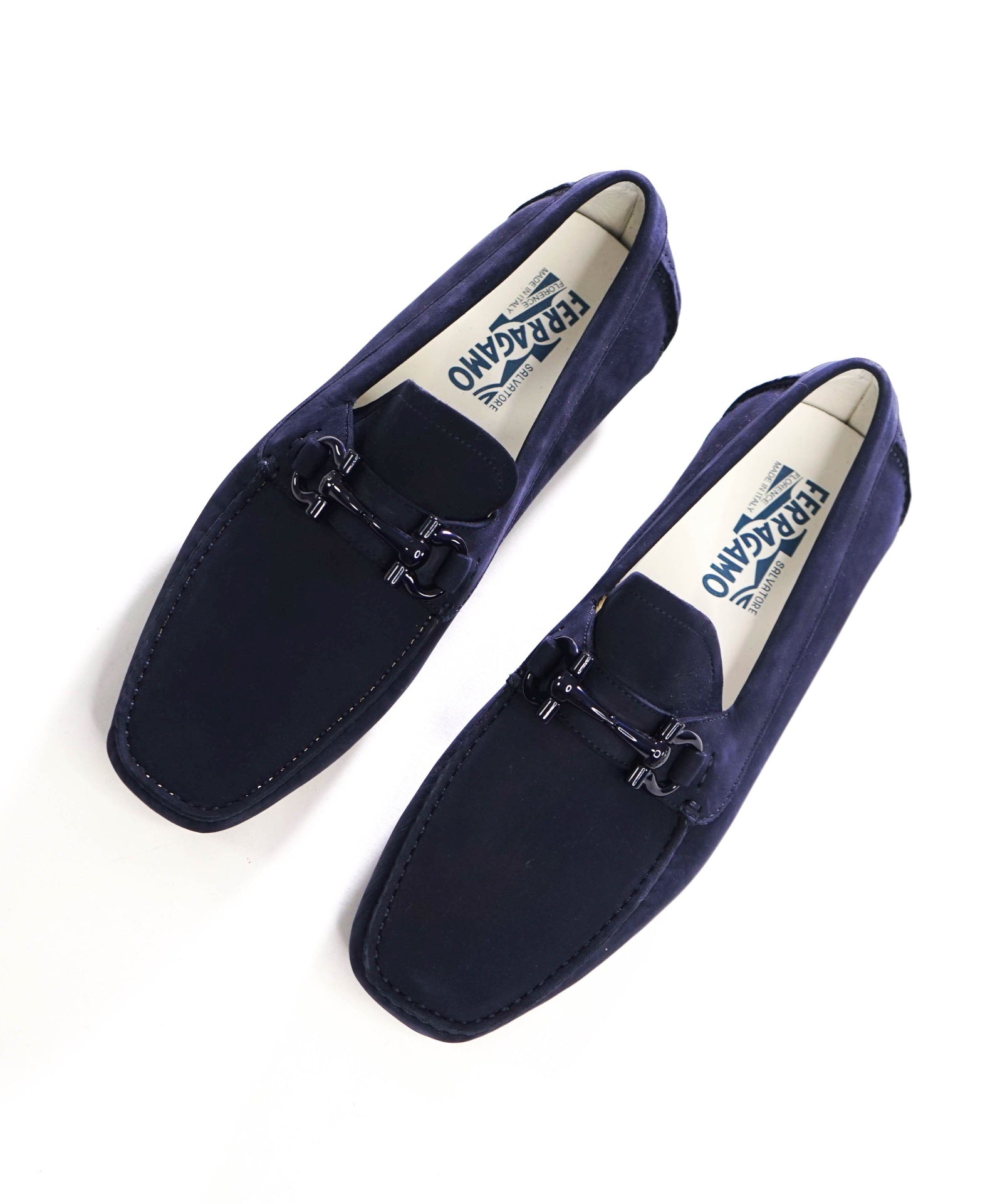 $800 FERRAGAMO - PARIGI Navy Blue Suede Driving Loafers - 7 3E