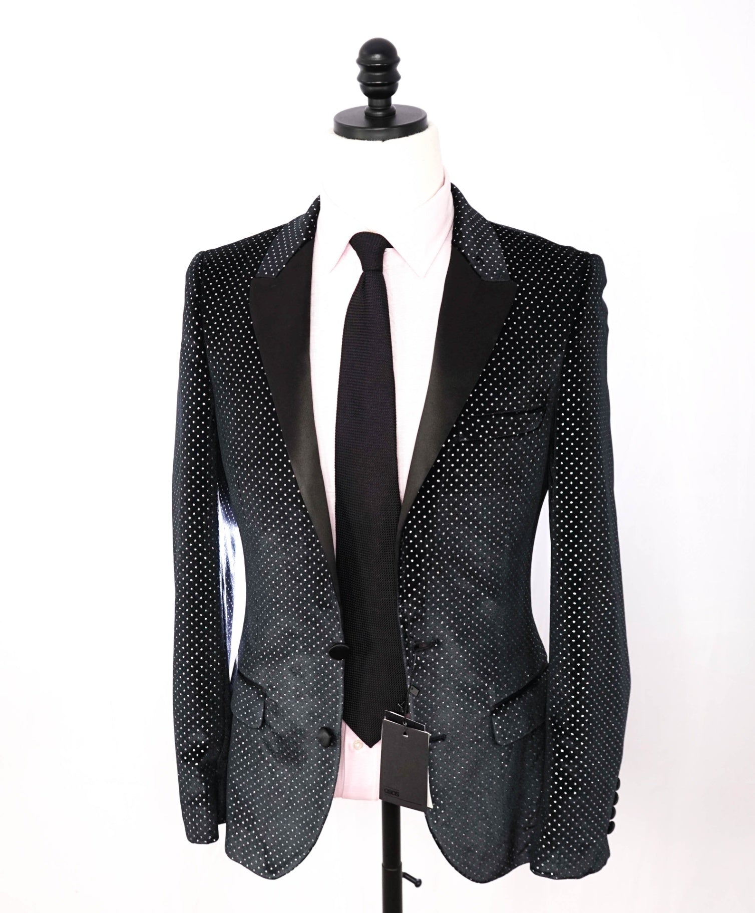 ASOS - Black/SIlver Polka Dot Velvet Dinner Jacket - 36