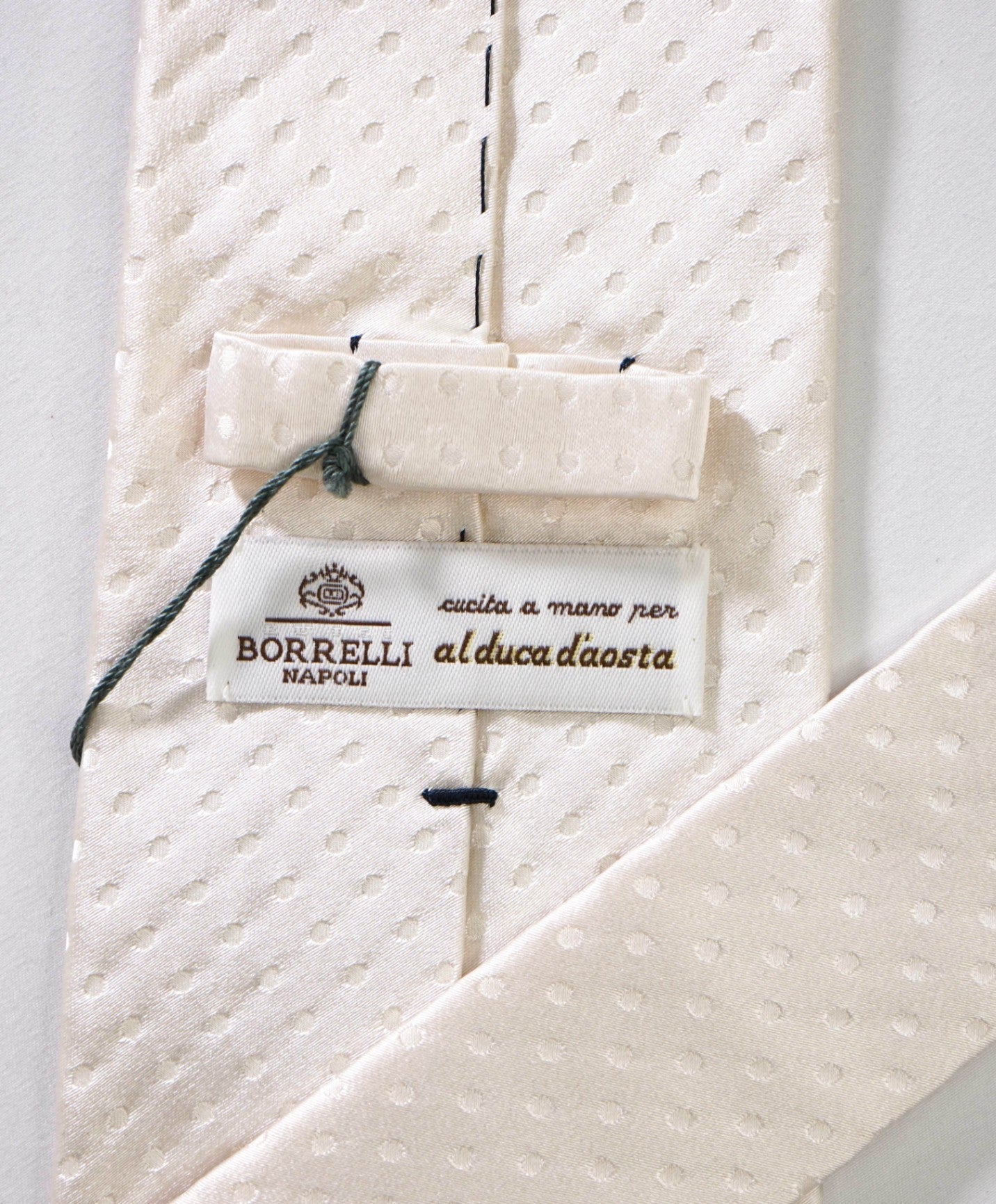 $192 LUIGI BORRELLI - Ivory White Tonal Polka Dot Silk - 3.75" Tie