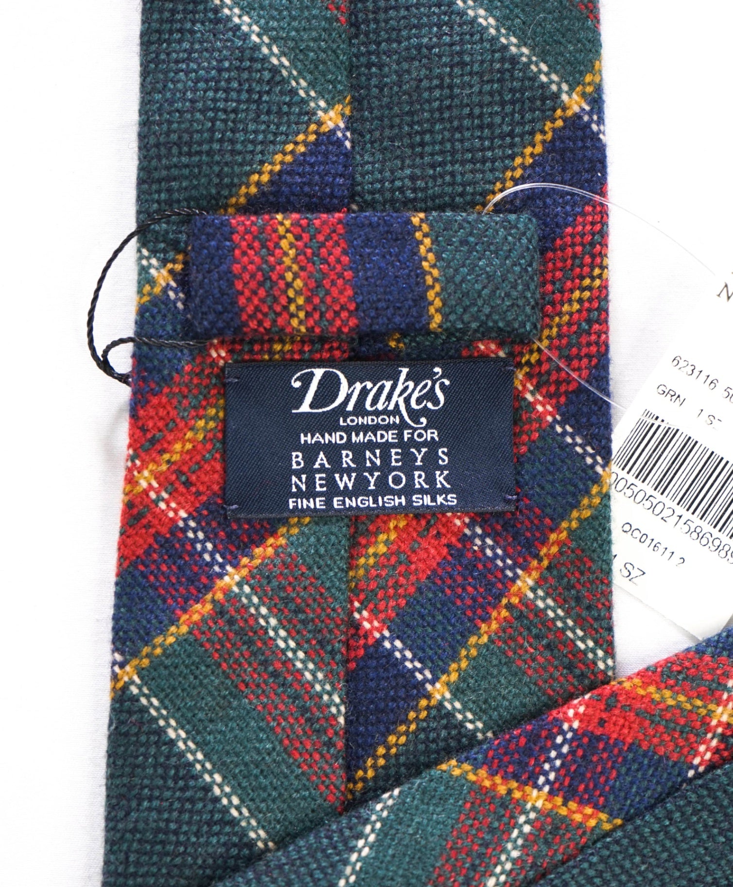 $275 DRAKE'S - Green/Red/Navy Plaid PURE Cashmere - 3" Tie