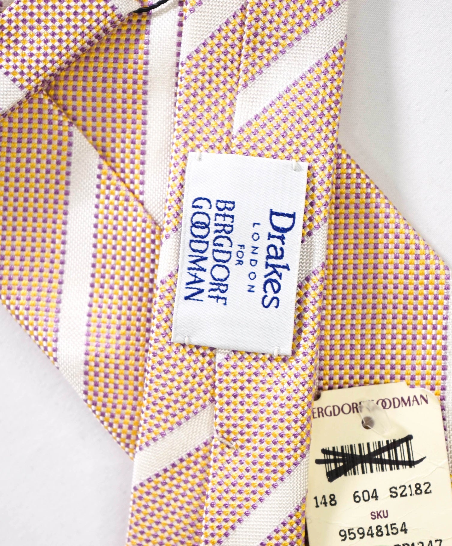 $275 DRAKE'S - Textured Yellow/Purple Stripe Silk - 3" Tie
