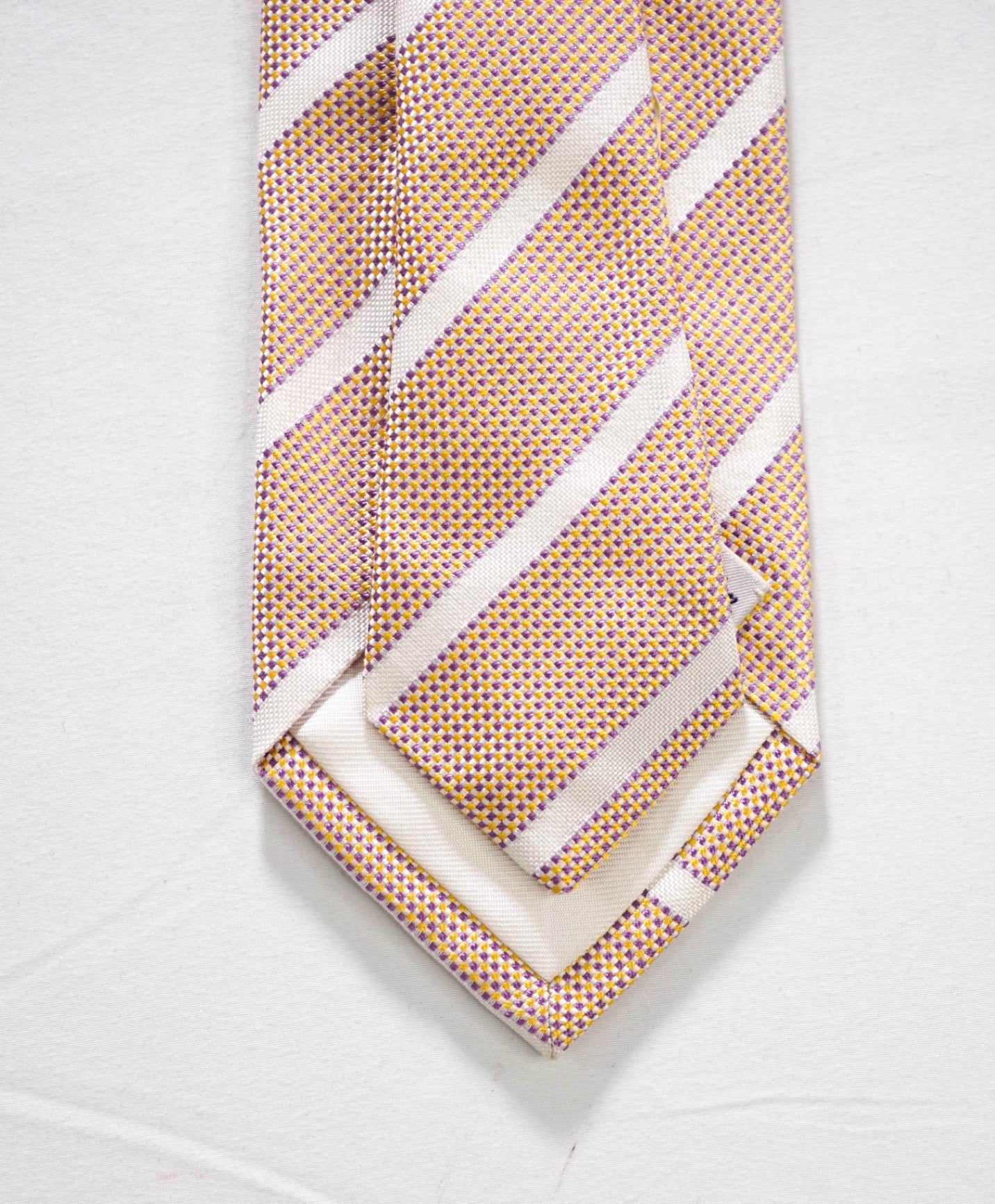 $275 DRAKE'S - Textured Yellow/Purple Stripe Silk - 3" Tie