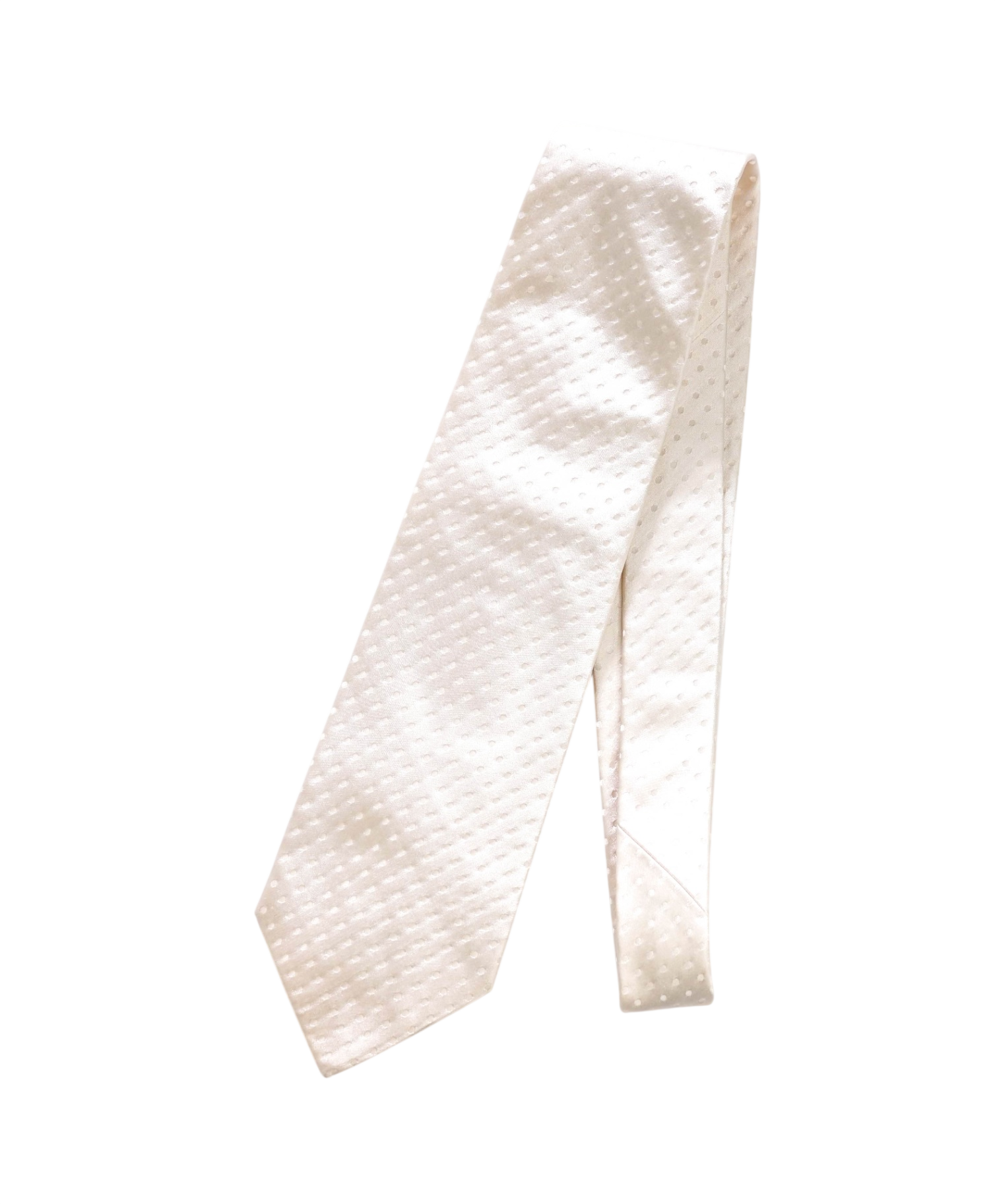 $192 LUIGI BORRELLI - Ivory White Tonal Polka Dot Silk - 3.75" Tie