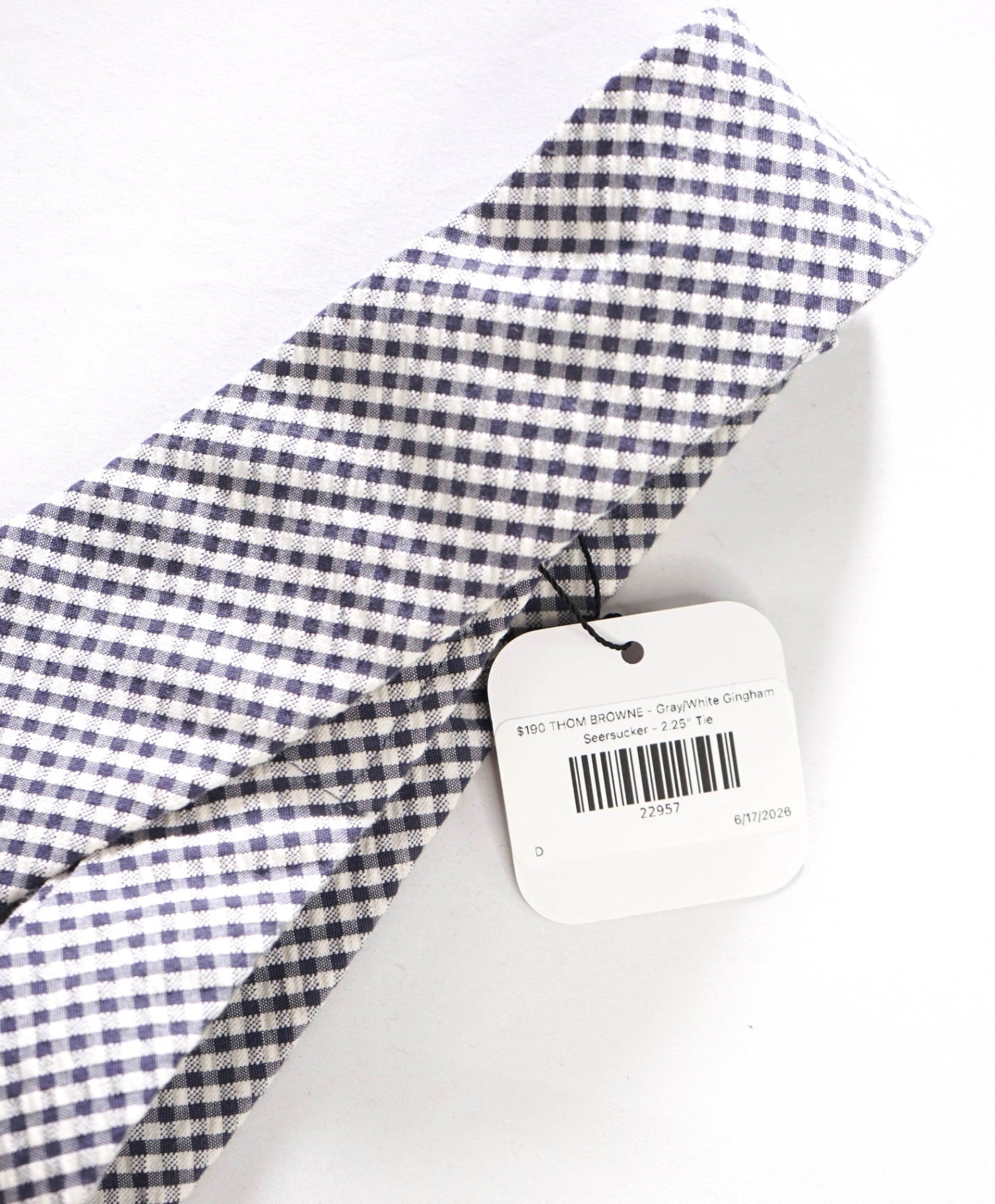 $190 THOM BROWNE - Gray/White Gingham Seersucker - 2.25" Tie