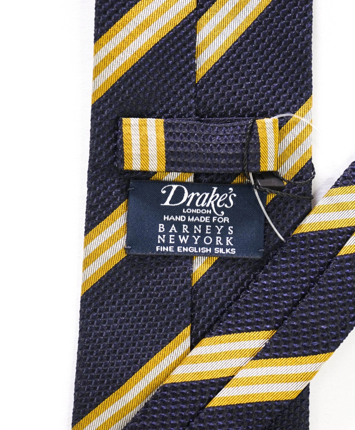 $275 DRAKE'S - Textured Navy/Yellow Stripe Silk - 3" Tie