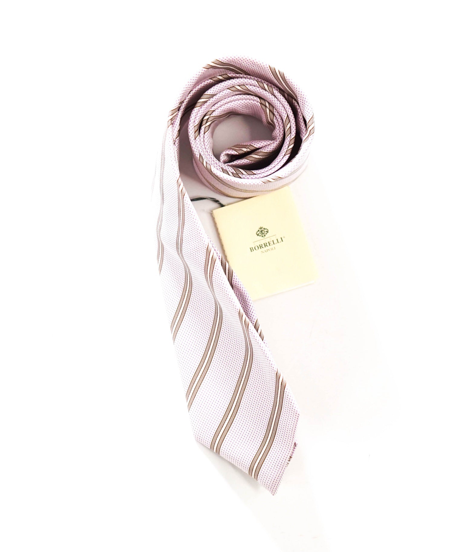 $192 LUIGI BORRELLI - Pink Stripe Silk - 3.25" Tie