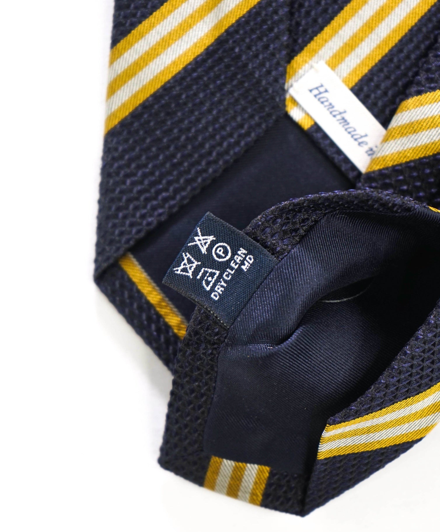 $275 DRAKE'S - Textured Navy/Yellow Stripe Silk - 3" Tie