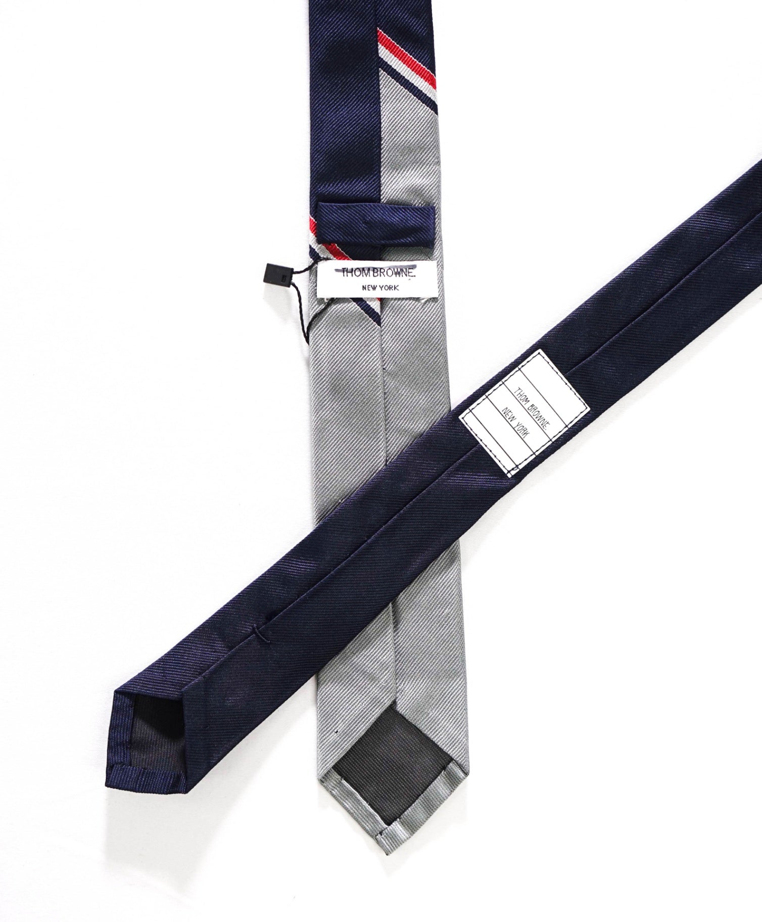 $410 THOM BROWNE - Navy/Gray Silk - 2" Tie