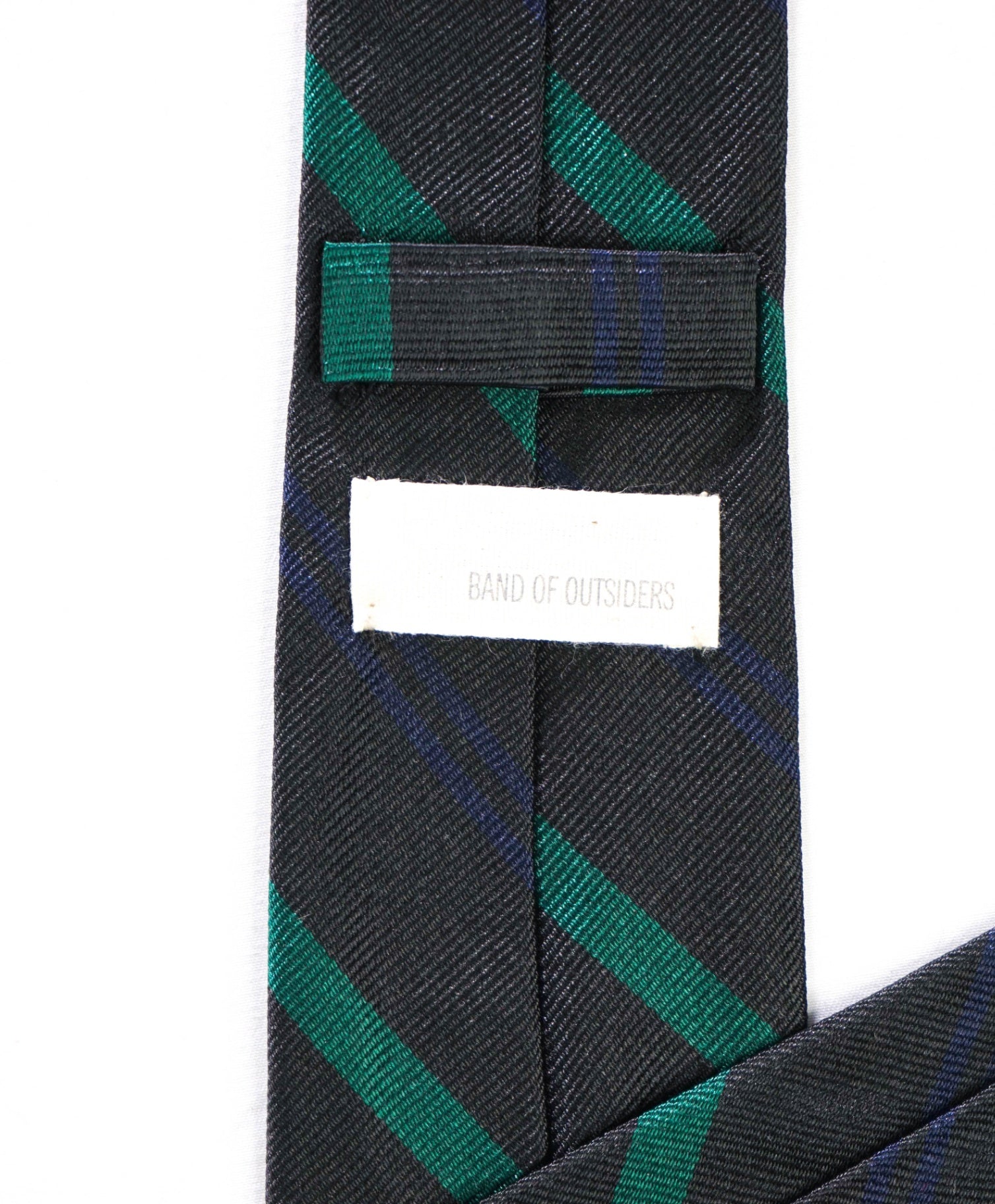 $135 BAND OF OUTSIDERS - Black/Green/Navy Stripe Silk - 2.5" Tie