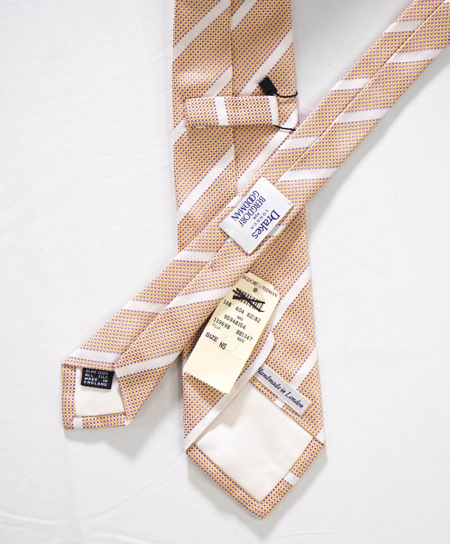 $275 DRAKE'S - Textured Yellow/Purple Stripe Silk - 3" Tie