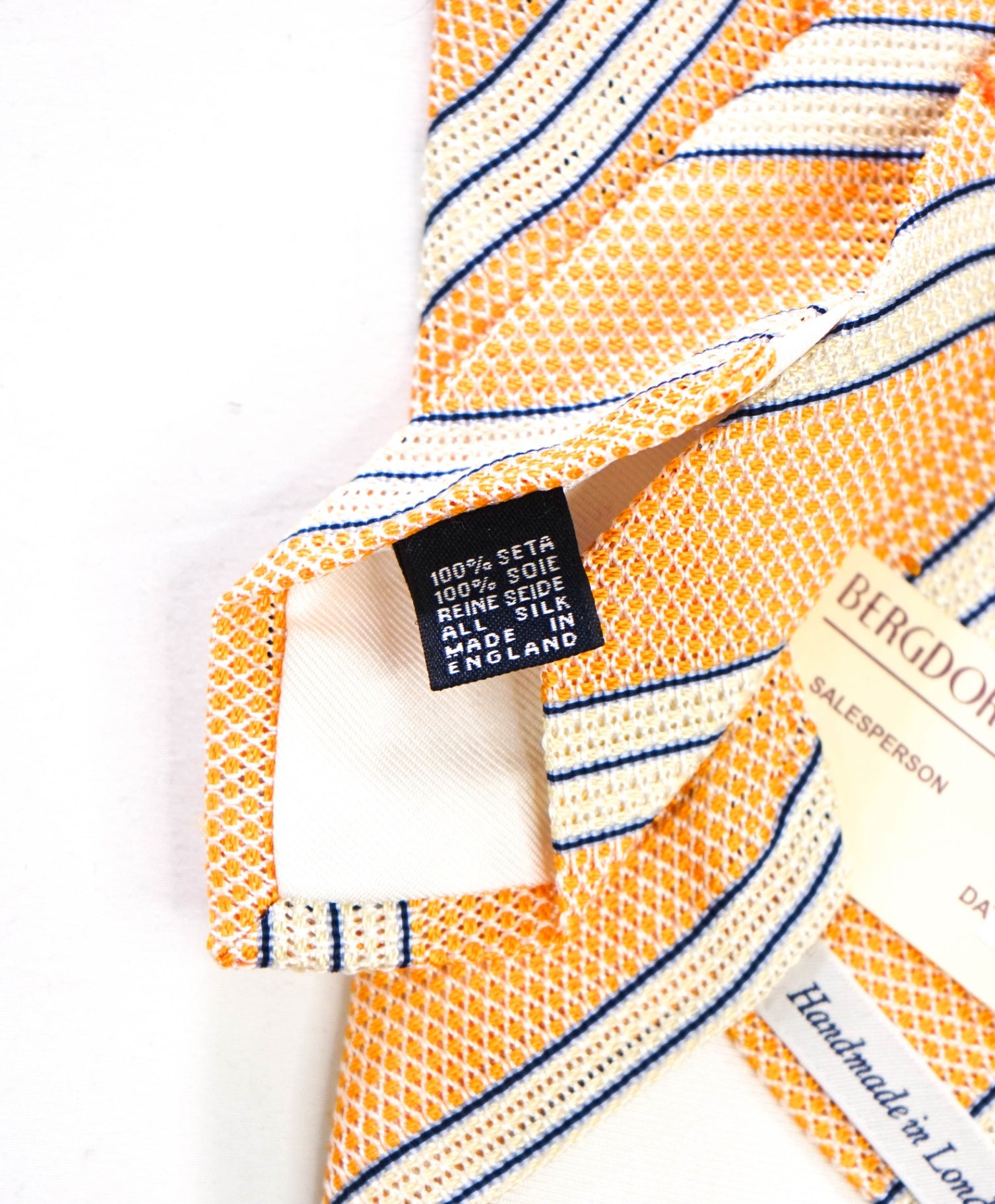 $275 DRAKE'S - Textured Orange Stripe Silk - 3.25" Tie