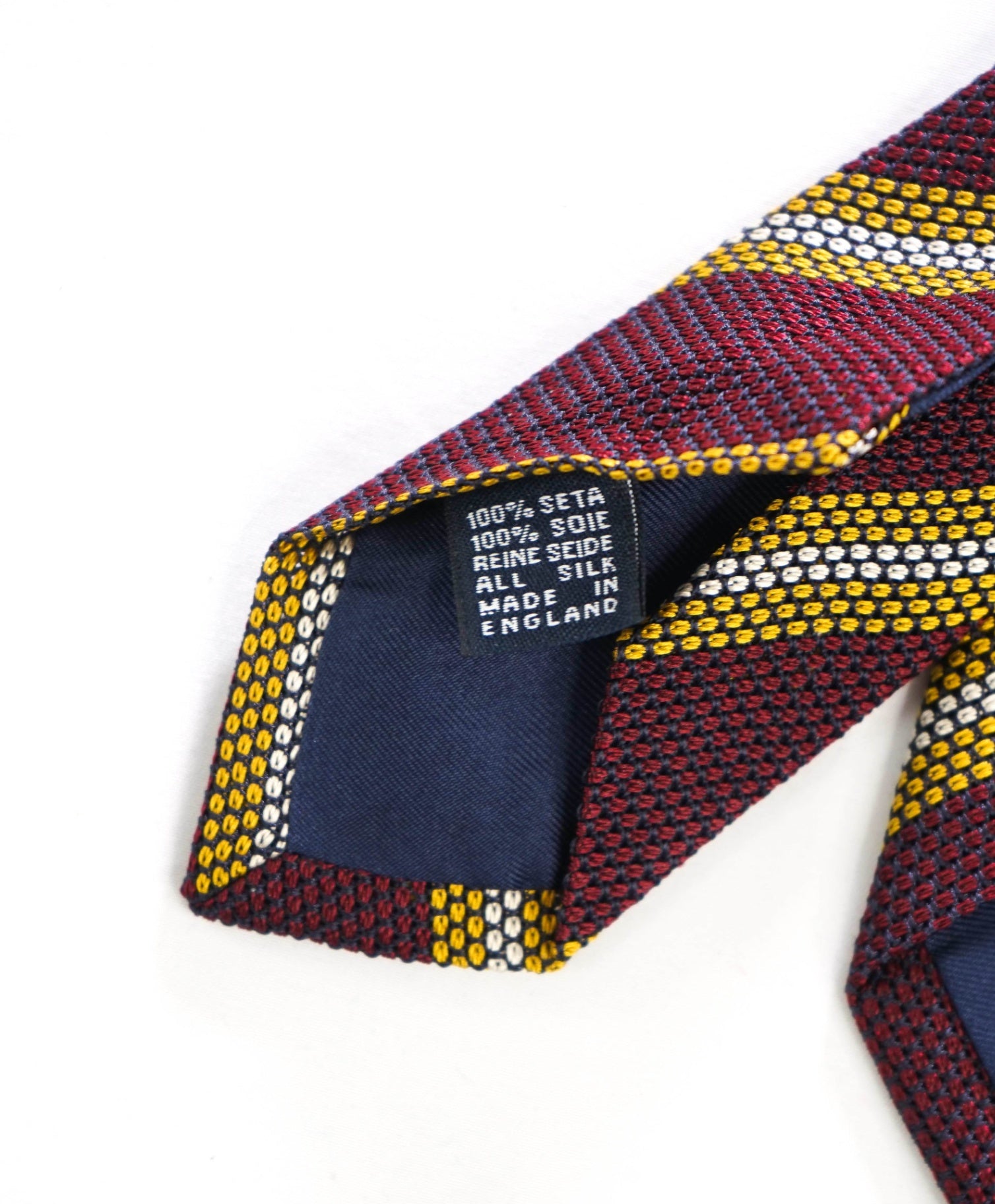 $275 DRAKE'S - Textured Burgundy/Yellow Stripe Silk - 2.75" Tie