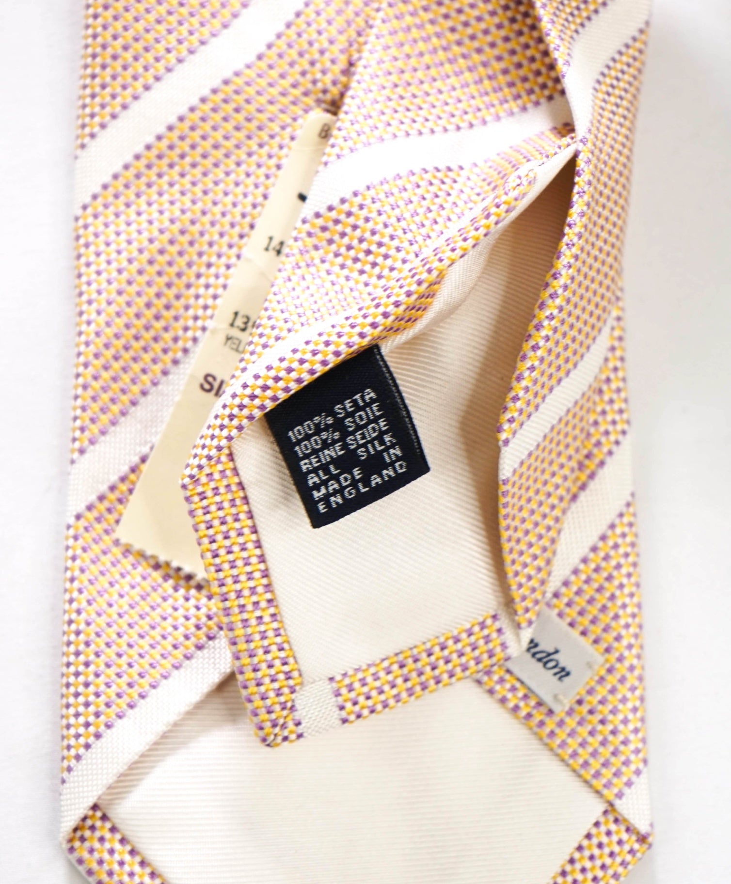 $275 DRAKE'S - Textured Yellow/Purple Stripe Silk - 3" Tie