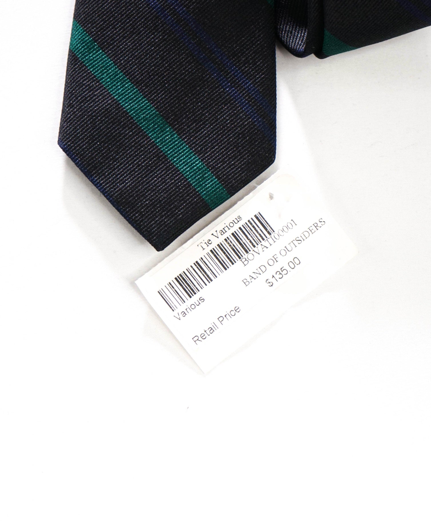 $135 BAND OF OUTSIDERS - Black/Green/Navy Stripe Silk - 2.5" Tie