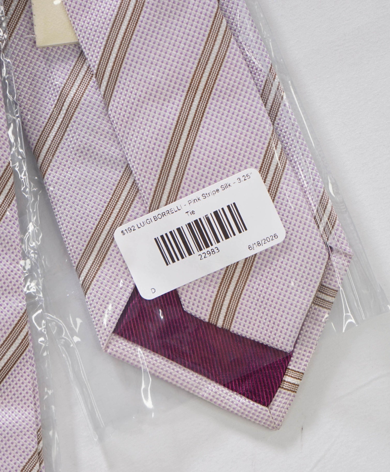 $192 LUIGI BORRELLI - Pink Stripe Silk - 3.25" Tie