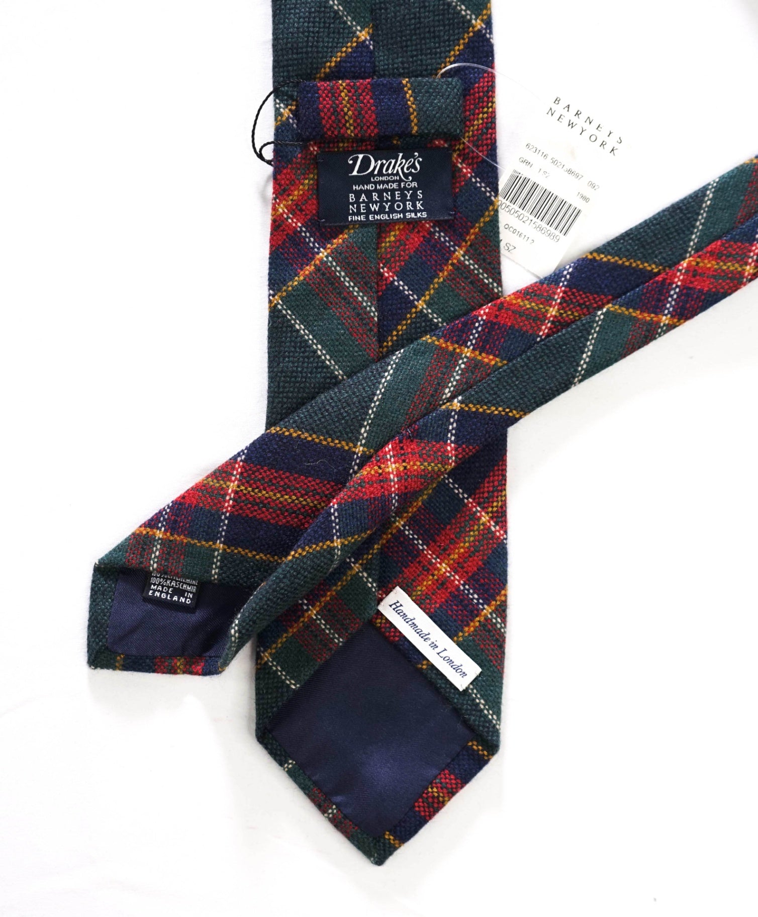 $275 DRAKE'S - Green/Red/Navy Plaid PURE Cashmere - 3" Tie