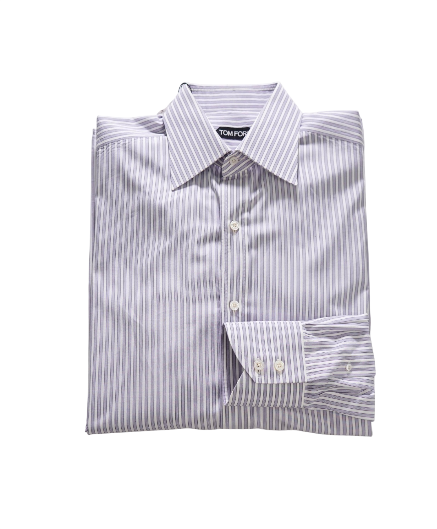 $730 TOM FORD - Purple/White Striped Cotton Shirt - 15.5