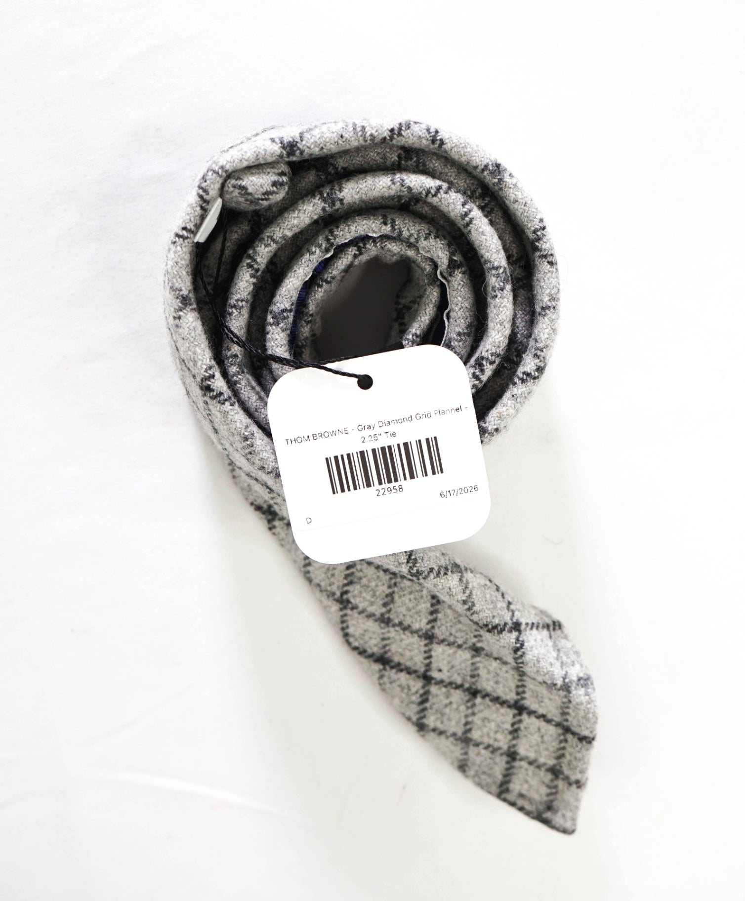 $450 THOM BROWNE - CASHMERE Gray Check Flannel - 2.25" Tie