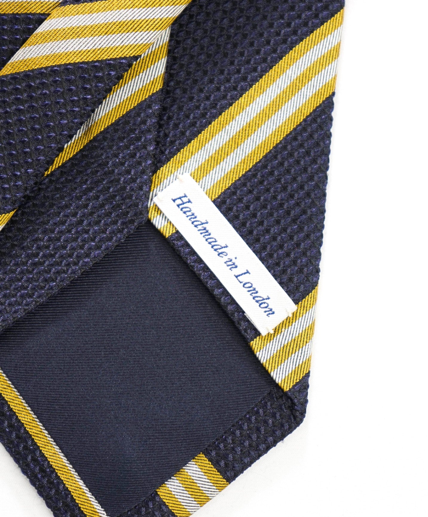 $275 DRAKE'S - Textured Navy/Yellow Stripe Silk - 3" Tie