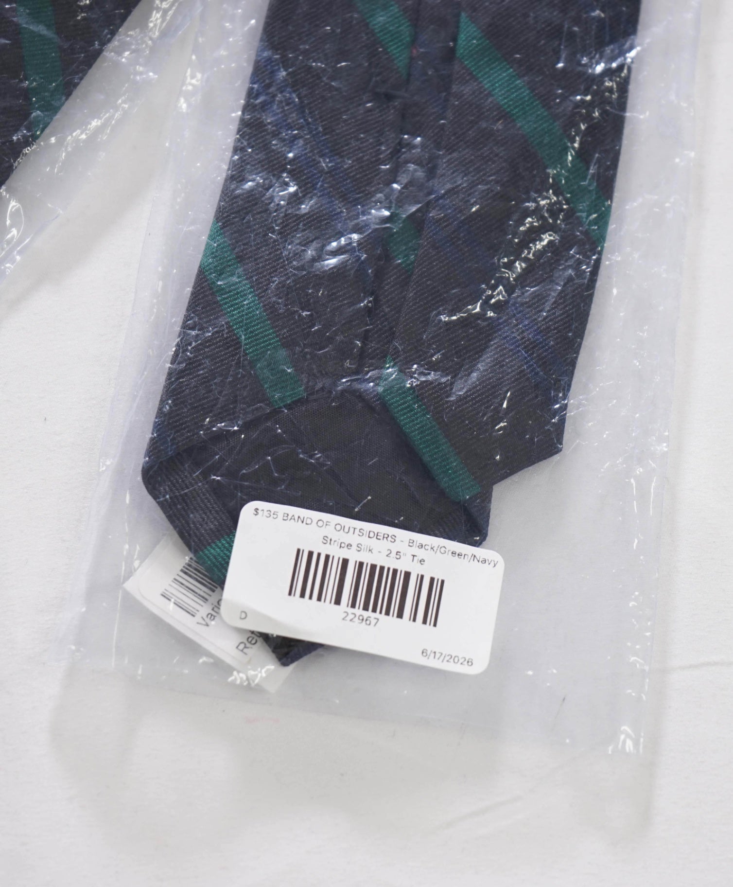 $135 BAND OF OUTSIDERS - Black/Green/Navy Stripe Silk - 2.5" Tie