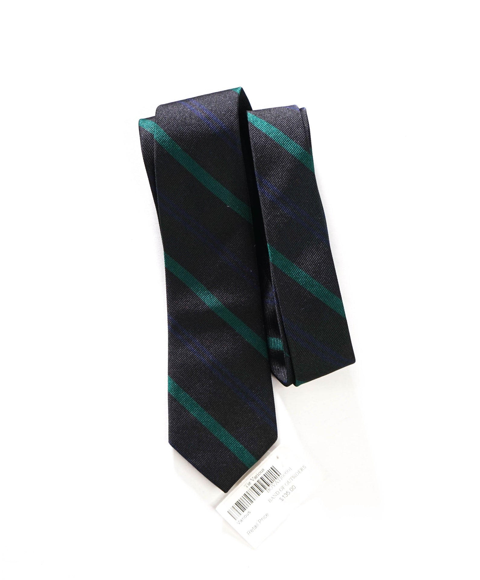 $135 BAND OF OUTSIDERS - Black/Green/Navy Stripe Silk - 2.5" Tie