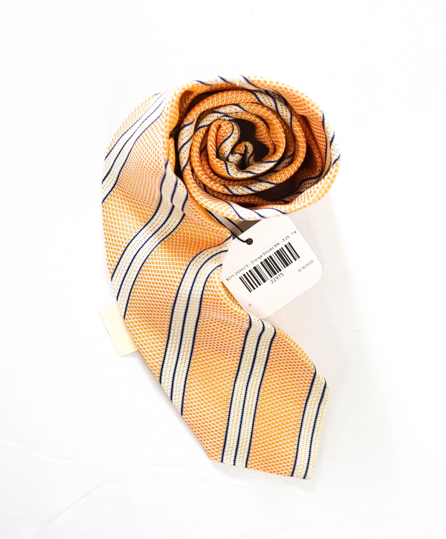 $275 DRAKE'S - Textured Orange Stripe Silk - 3.25" Tie
