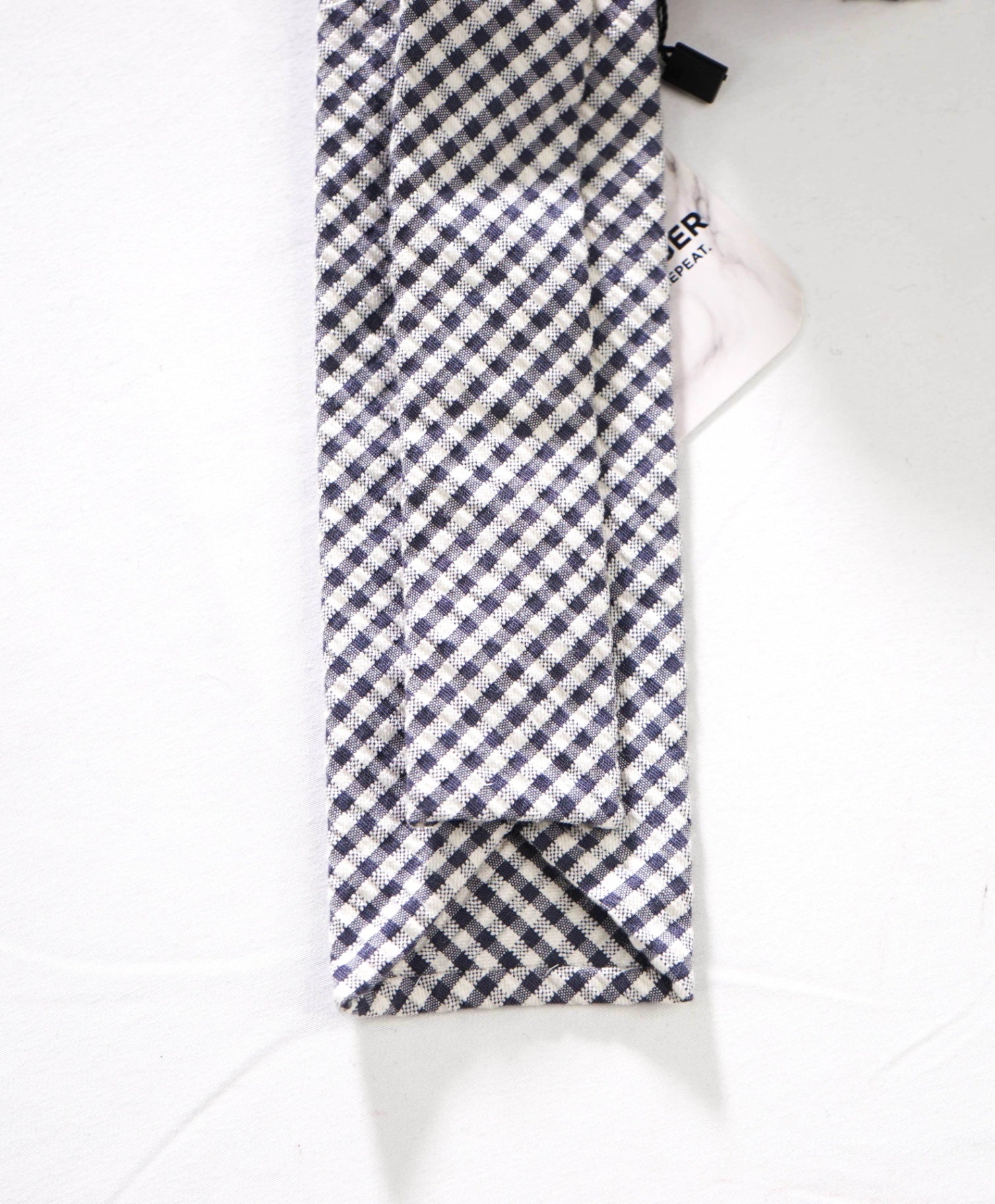 $190 THOM BROWNE - Gray/White Gingham Seersucker - 2.25" Tie