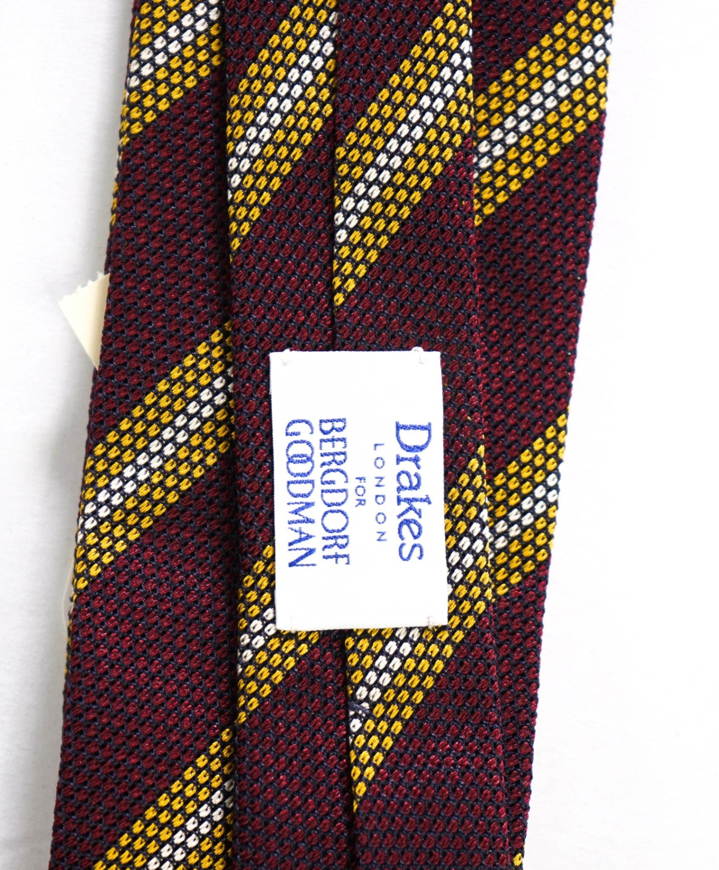 $275 DRAKE'S - Textured Burgundy/Yellow Stripe Silk - 2.75" Tie