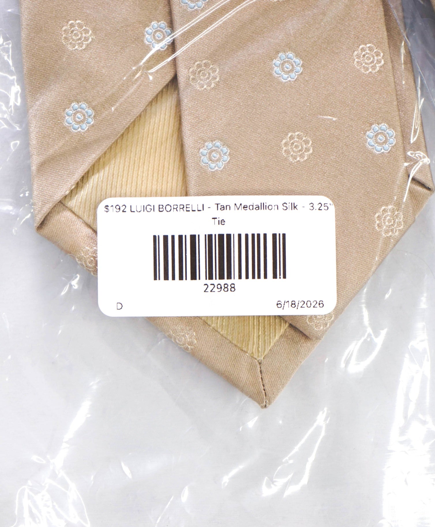 $192 LUIGI BORRELLI - Tan Medallion Silk - 3.25" Tie