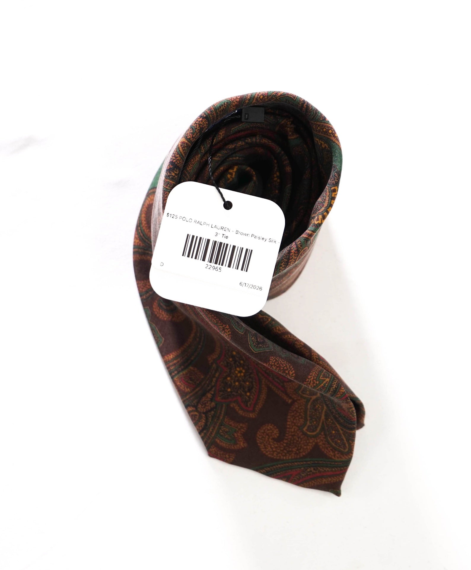 $125 POLO RALPH LAUREN - *DAMAGED* Brown Paisley Silk - 3" Tie